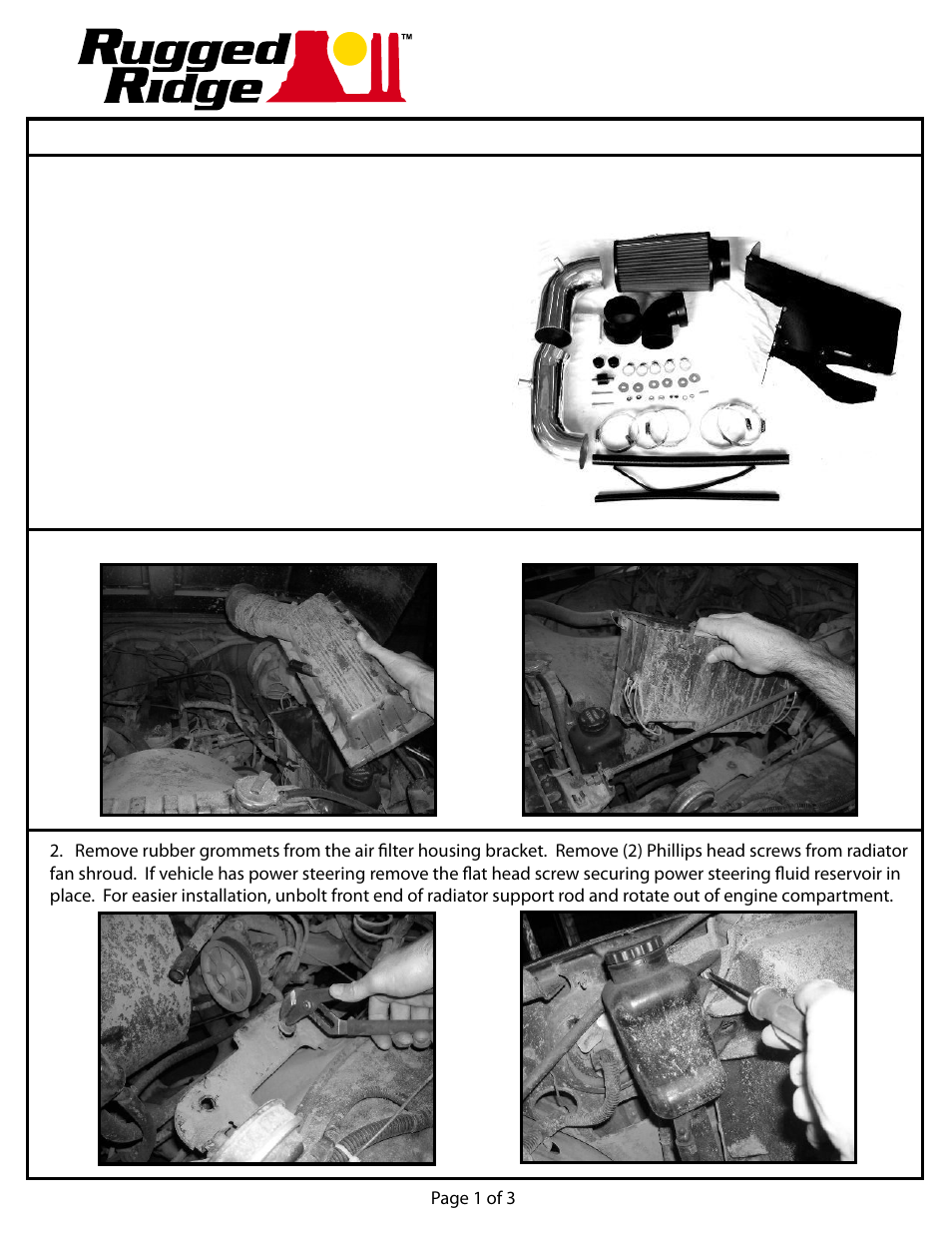Rugged Ridge Cold Air Intake Kit, 2.5L, 91-95 Jeep Wrangler (YJ) User Manual | 3 pages