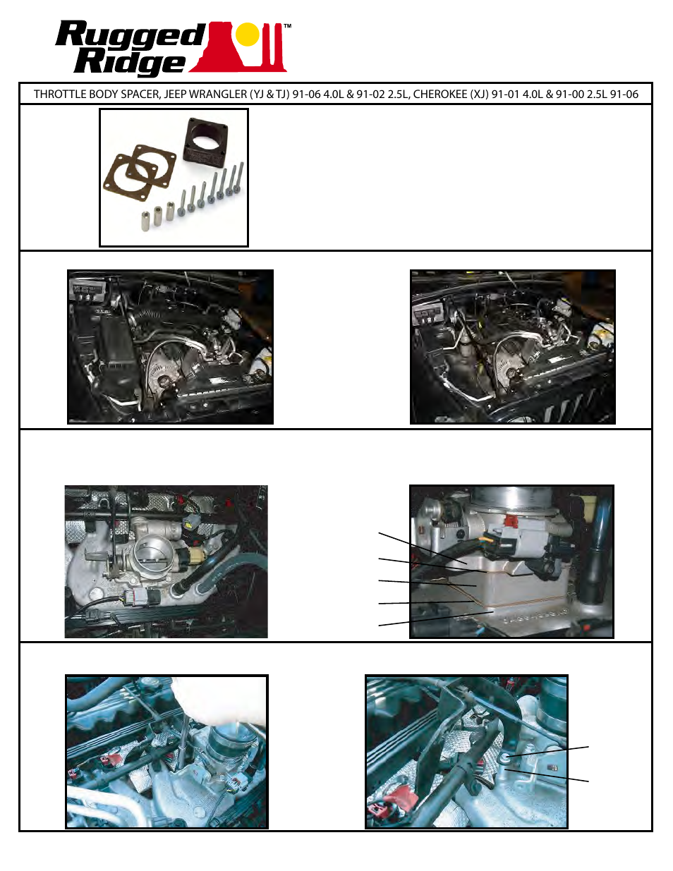 Rugged Ridge Throttle Body Spacer, 91-06 Jeep Cherokee and Wrangler User Manual | 1 page