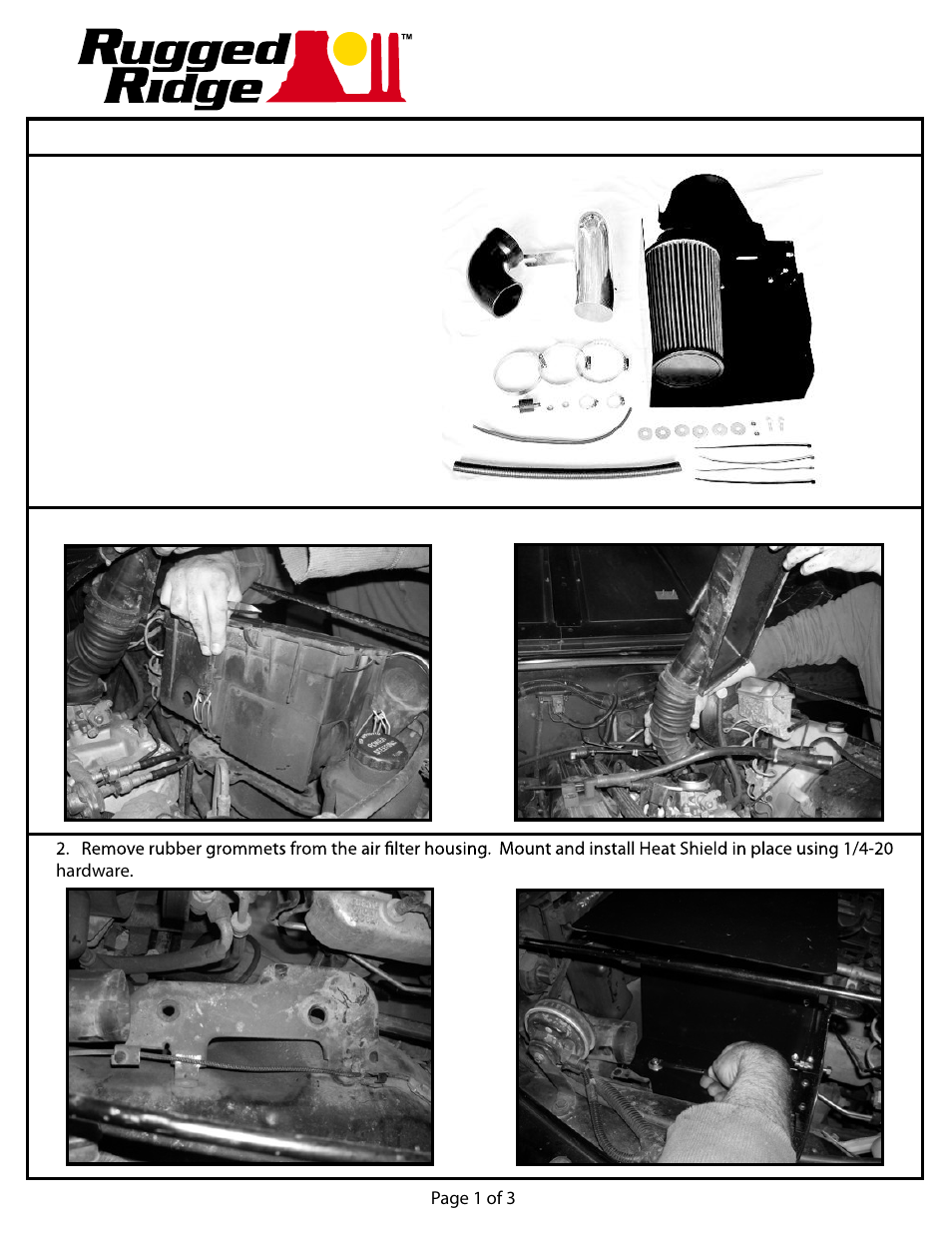 Rugged Ridge Cold Air Intake Kit, 4.0L, 91-95 Jeep Wrangler (YJ) User Manual | 3 pages