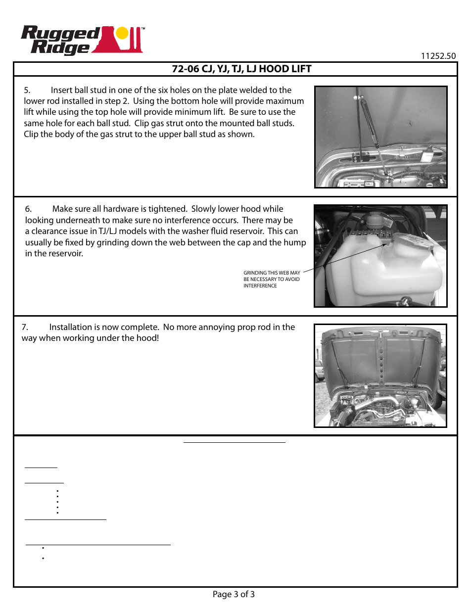 06 cj, yj, tj, lj hood lift, Page 3 of 3 | Rugged Ridge Hood Lift Kit, 72-06 Jeep CJ & Wrangler User Manual | Page 3 / 3