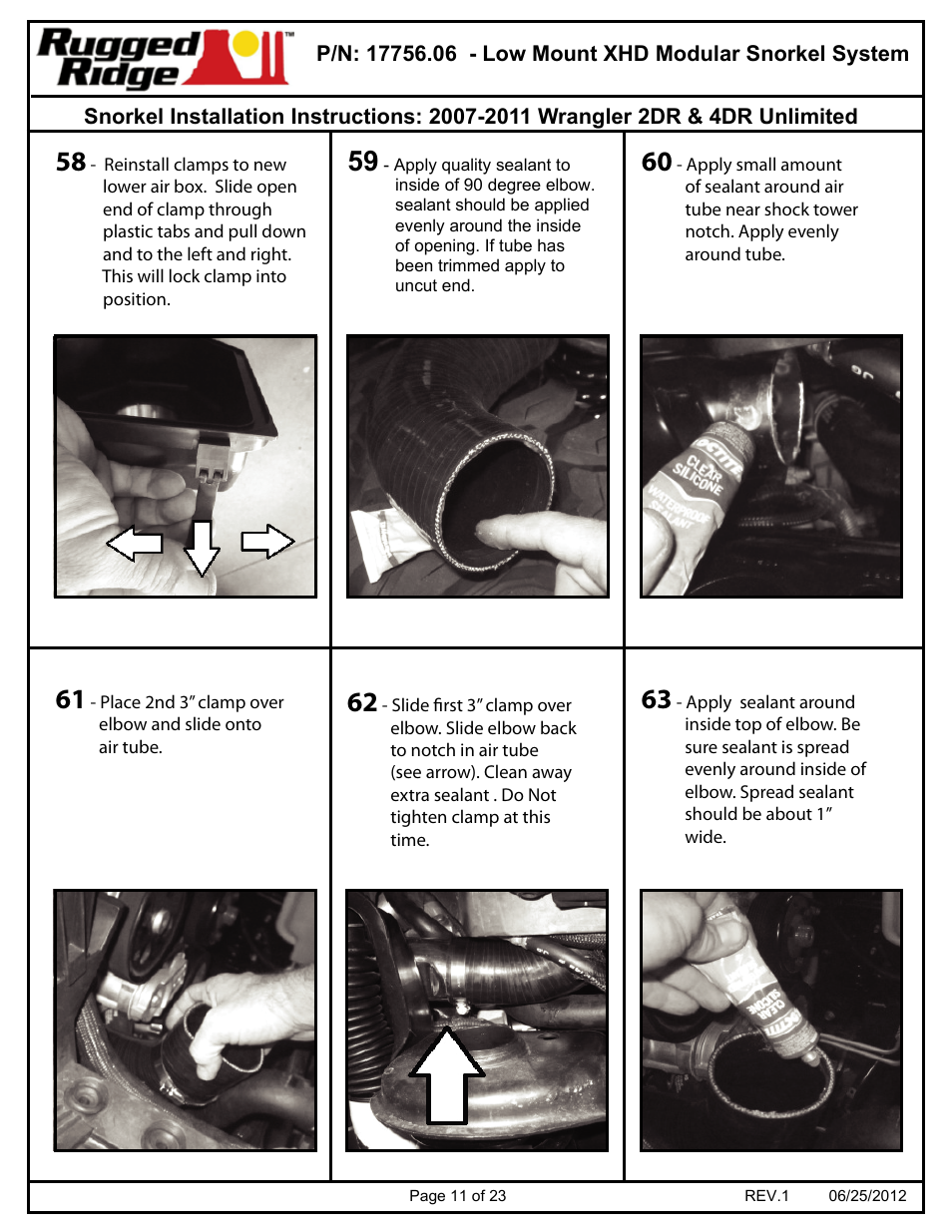 Rugged Ridge XHD Low Mount Snorkel Kit, 07-11 Jeep Wrangler (JK) User Manual | Page 11 / 23