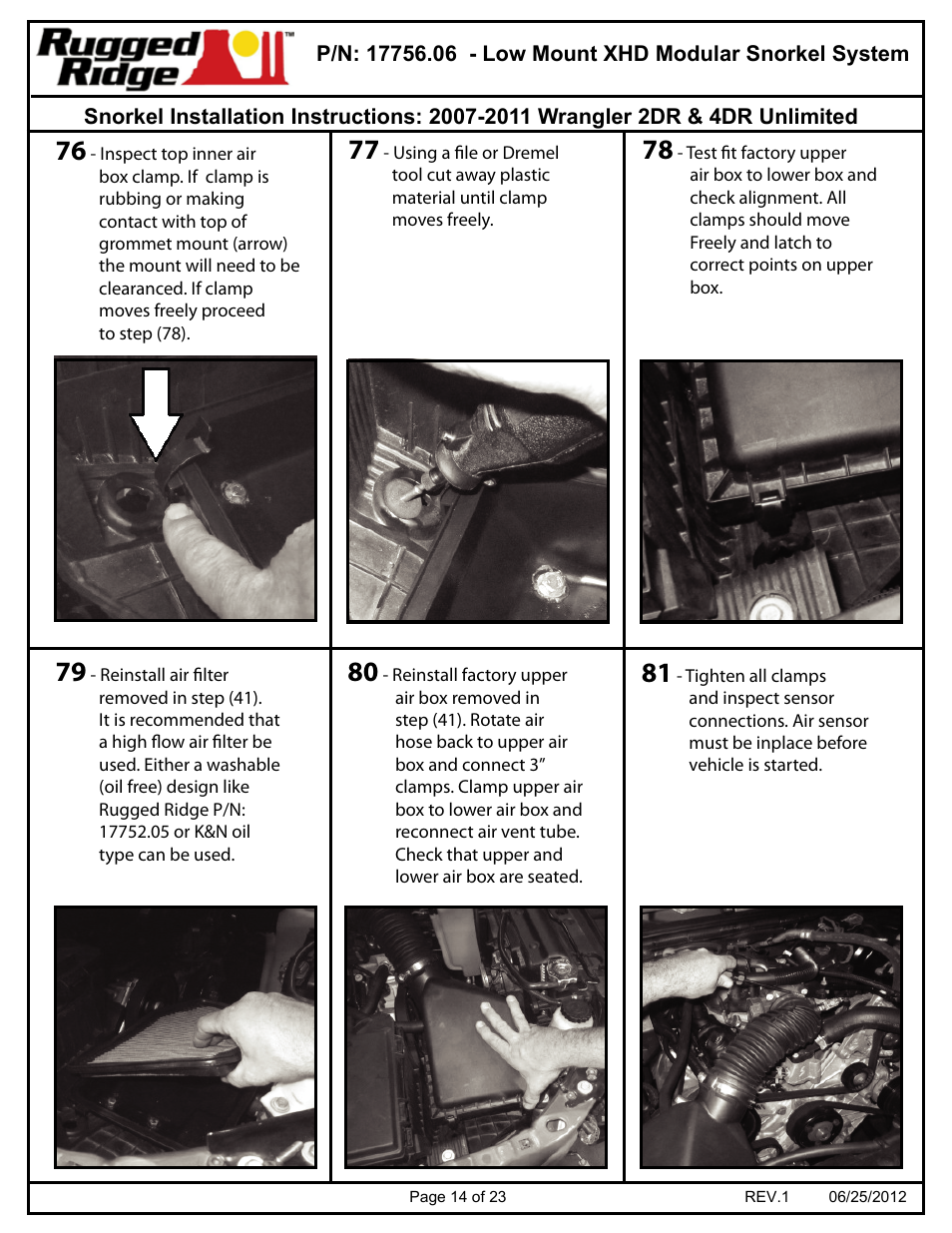Rugged Ridge XHD Low Mount Snorkel Kit, 07-11 Jeep Wrangler (JK) User Manual | Page 14 / 23