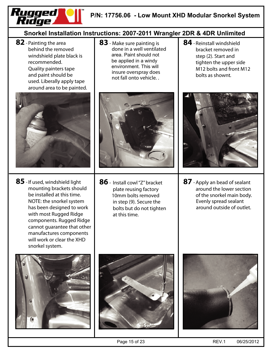 Rugged Ridge XHD Low Mount Snorkel Kit, 07-11 Jeep Wrangler (JK) User Manual | Page 15 / 23