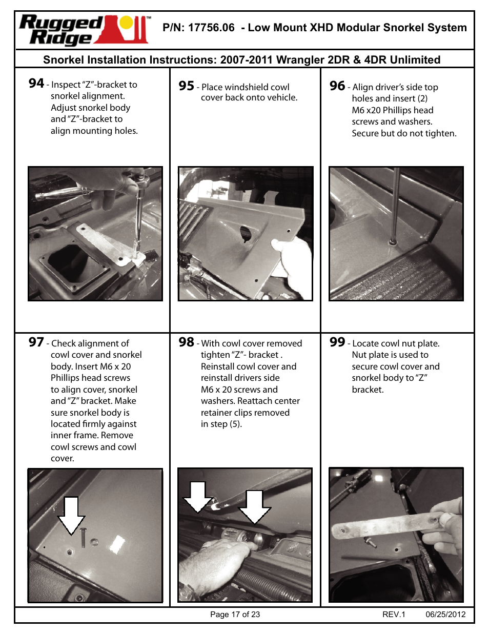 Rugged Ridge XHD Low Mount Snorkel Kit, 07-11 Jeep Wrangler (JK) User Manual | Page 17 / 23