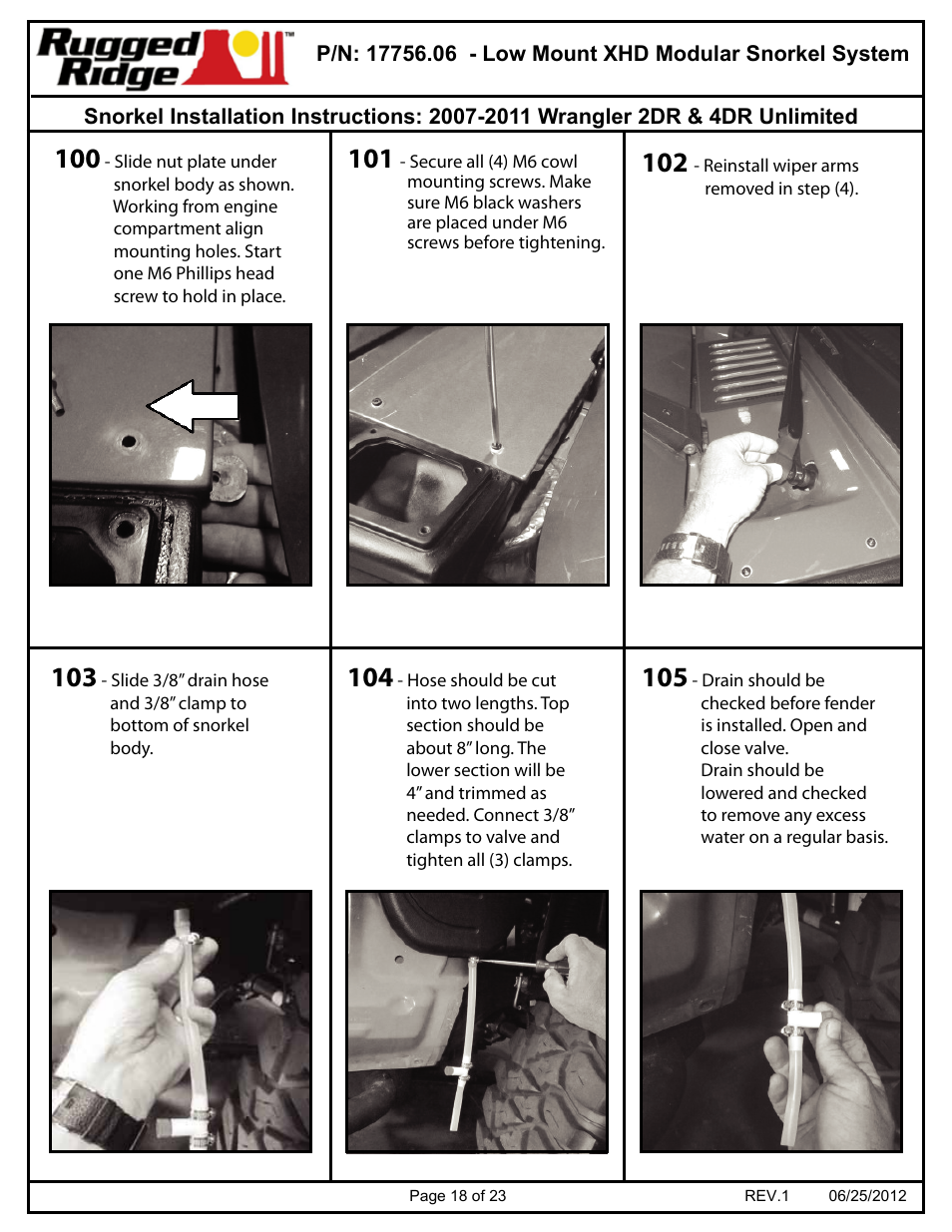 Rugged Ridge XHD Low Mount Snorkel Kit, 07-11 Jeep Wrangler (JK) User Manual | Page 18 / 23