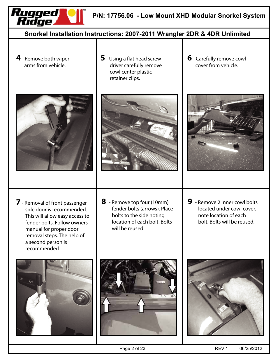 Rugged Ridge XHD Low Mount Snorkel Kit, 07-11 Jeep Wrangler (JK) User Manual | Page 2 / 23
