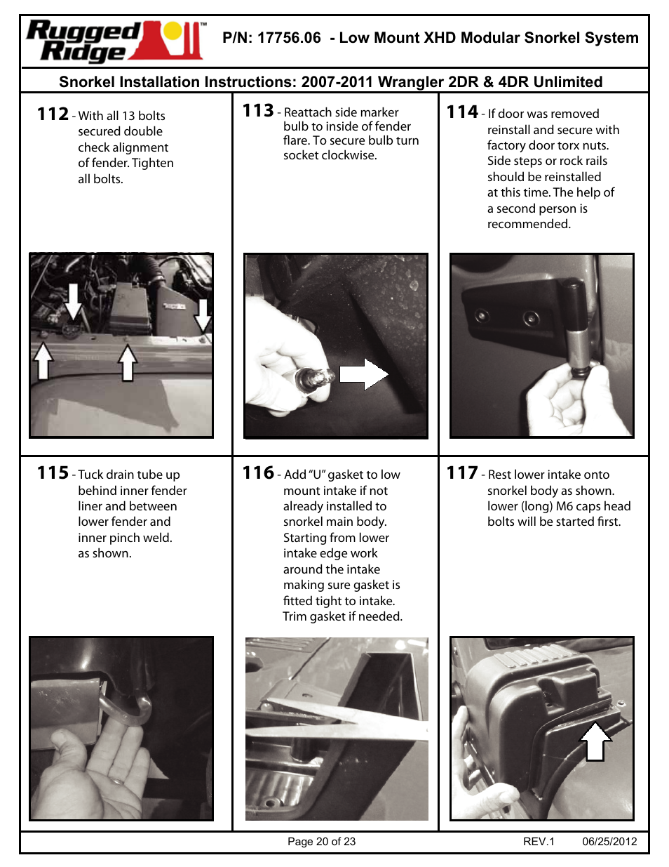 Rugged Ridge XHD Low Mount Snorkel Kit, 07-11 Jeep Wrangler (JK) User Manual | Page 20 / 23