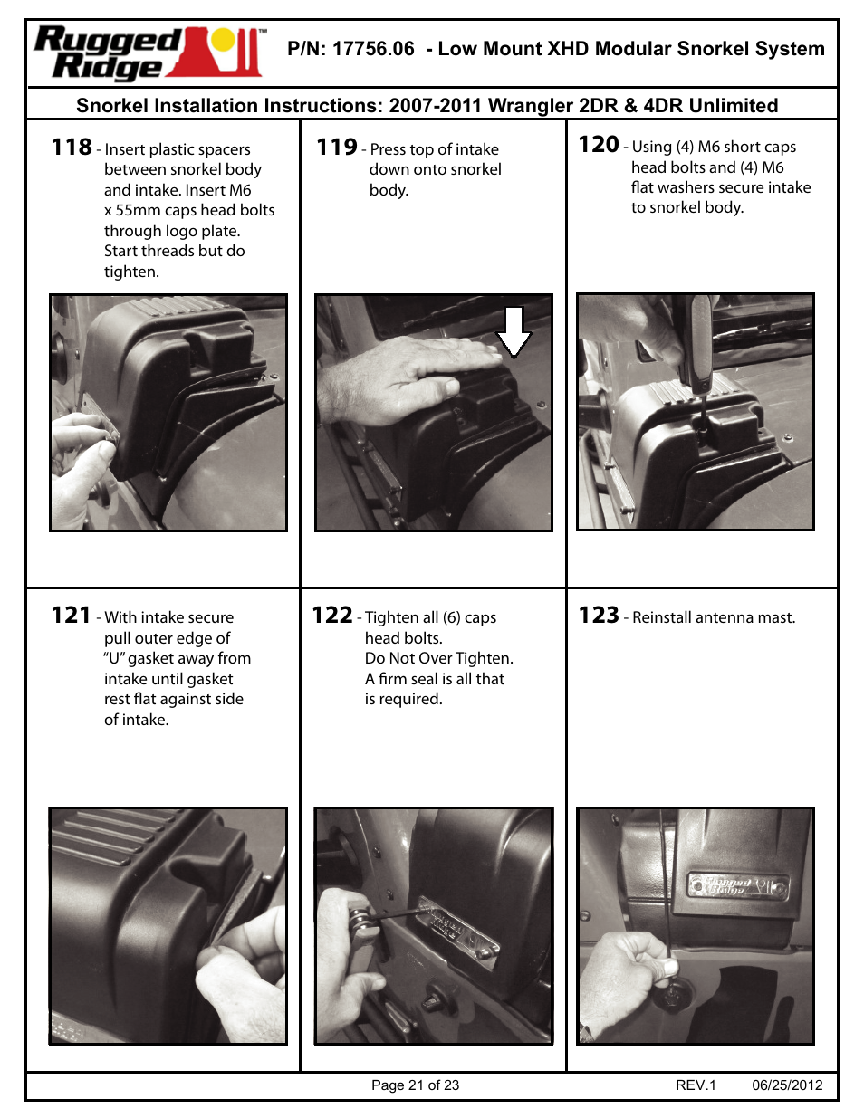Rugged Ridge XHD Low Mount Snorkel Kit, 07-11 Jeep Wrangler (JK) User Manual | Page 21 / 23