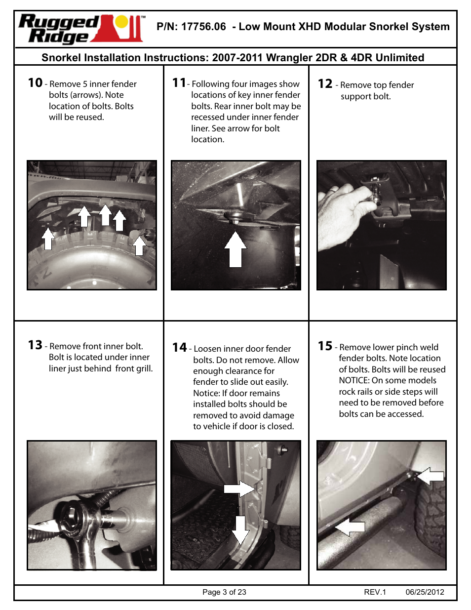 Rugged Ridge XHD Low Mount Snorkel Kit, 07-11 Jeep Wrangler (JK) User Manual | Page 3 / 23