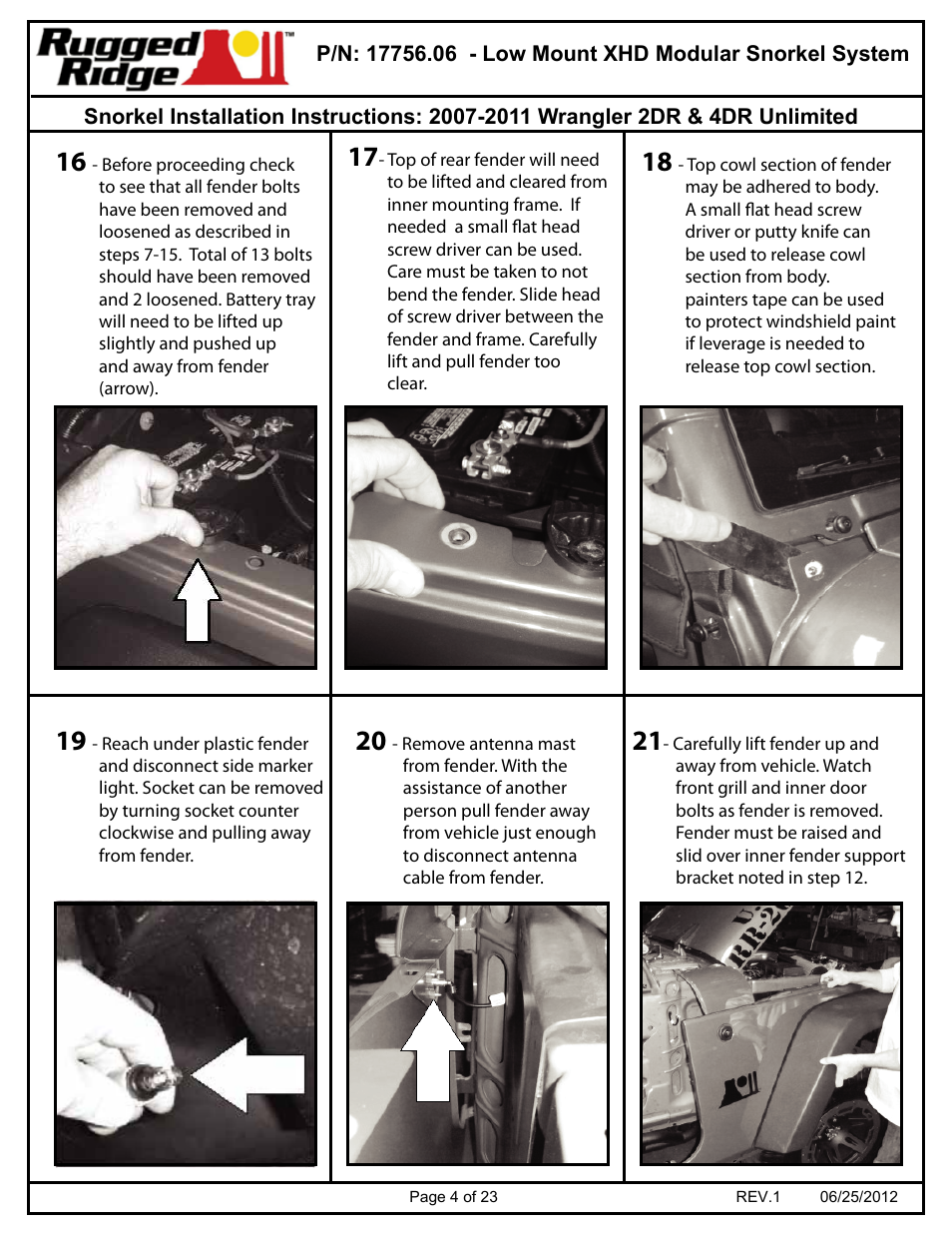 Rugged Ridge XHD Low Mount Snorkel Kit, 07-11 Jeep Wrangler (JK) User Manual | Page 4 / 23