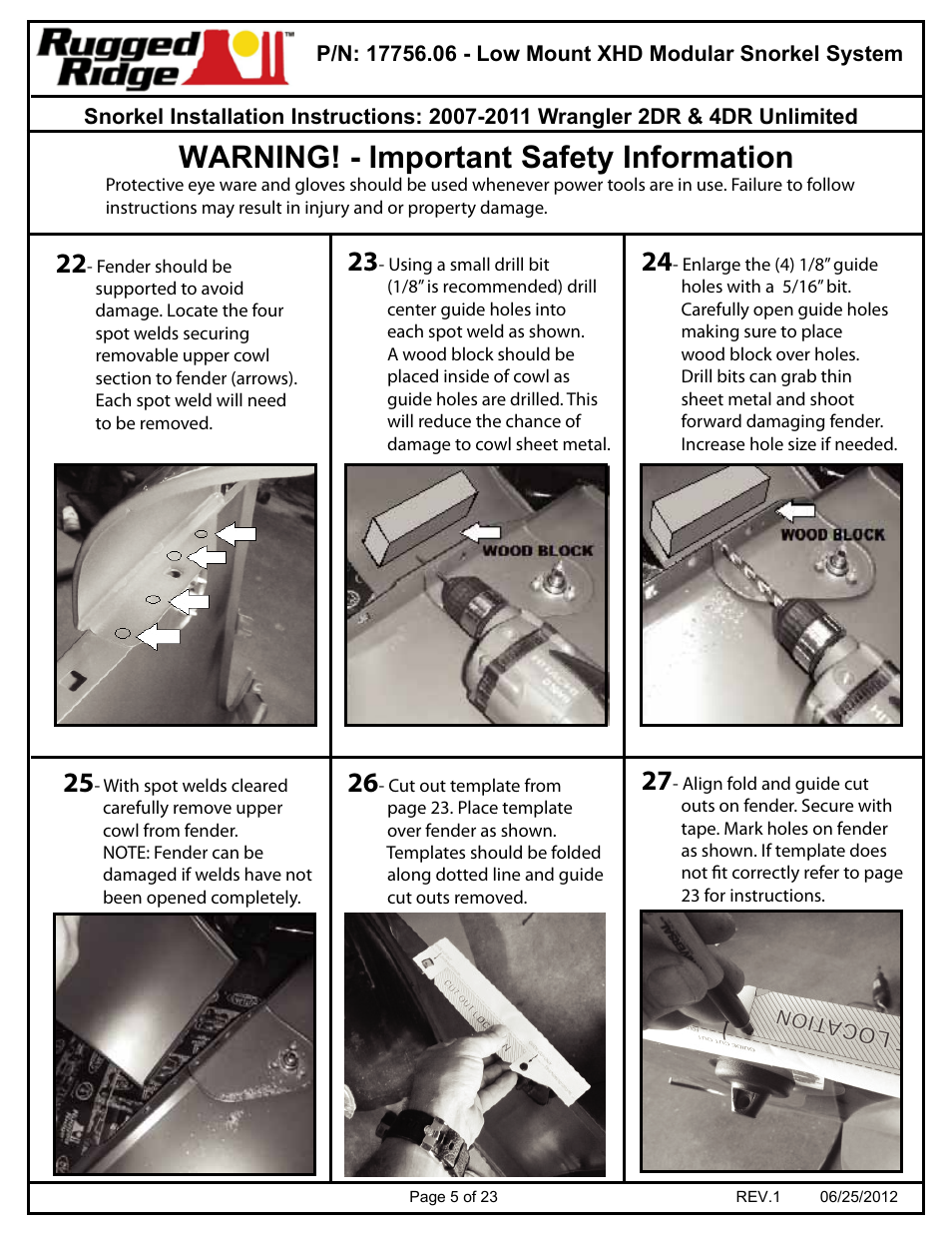 Warning! - important safety information | Rugged Ridge XHD Low Mount Snorkel Kit, 07-11 Jeep Wrangler (JK) User Manual | Page 5 / 23