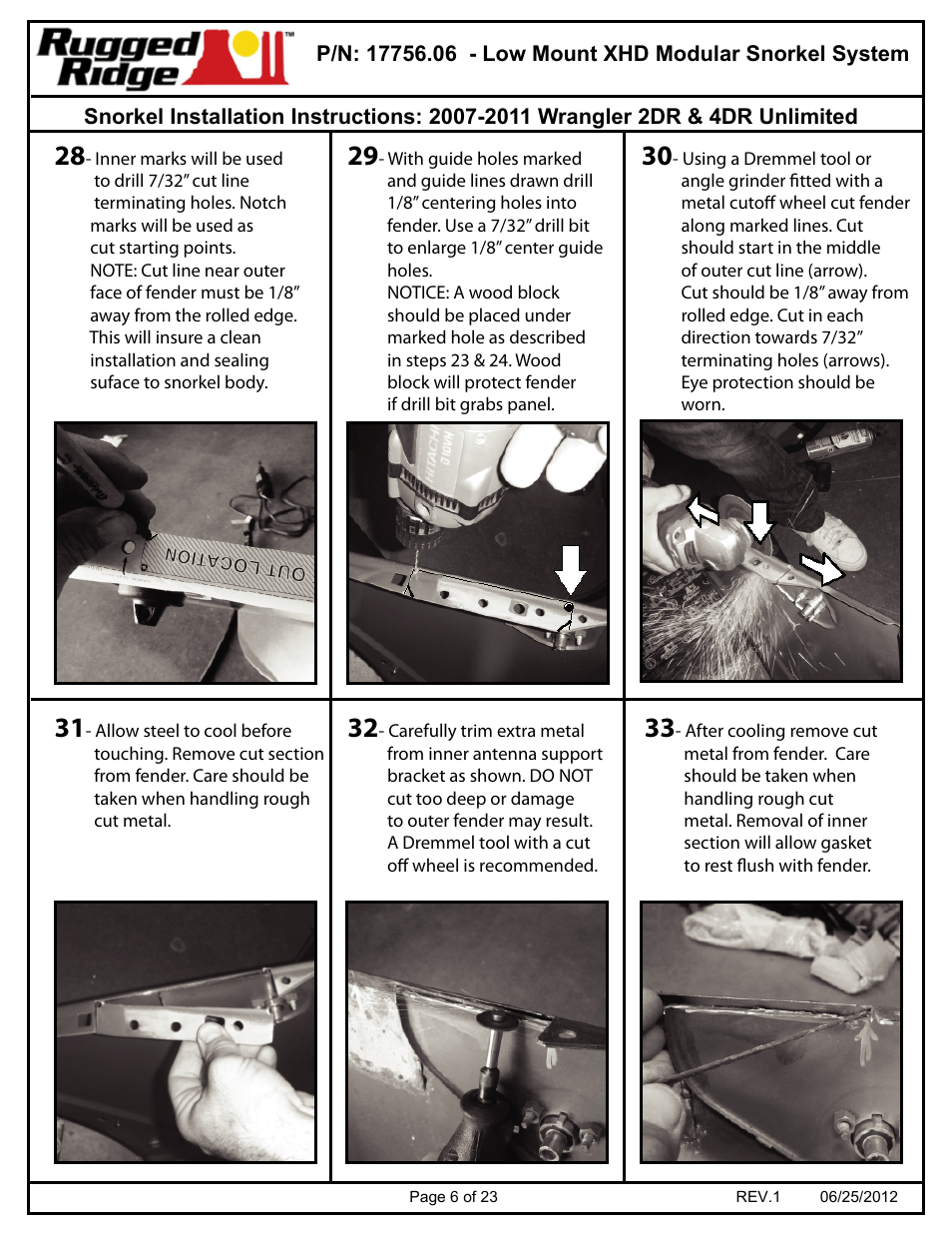 Rugged Ridge XHD Low Mount Snorkel Kit, 07-11 Jeep Wrangler (JK) User Manual | Page 6 / 23