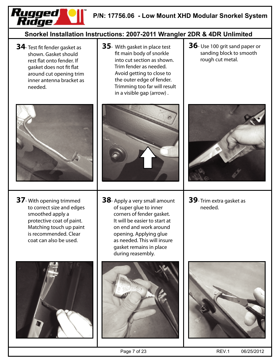 Rugged Ridge XHD Low Mount Snorkel Kit, 07-11 Jeep Wrangler (JK) User Manual | Page 7 / 23