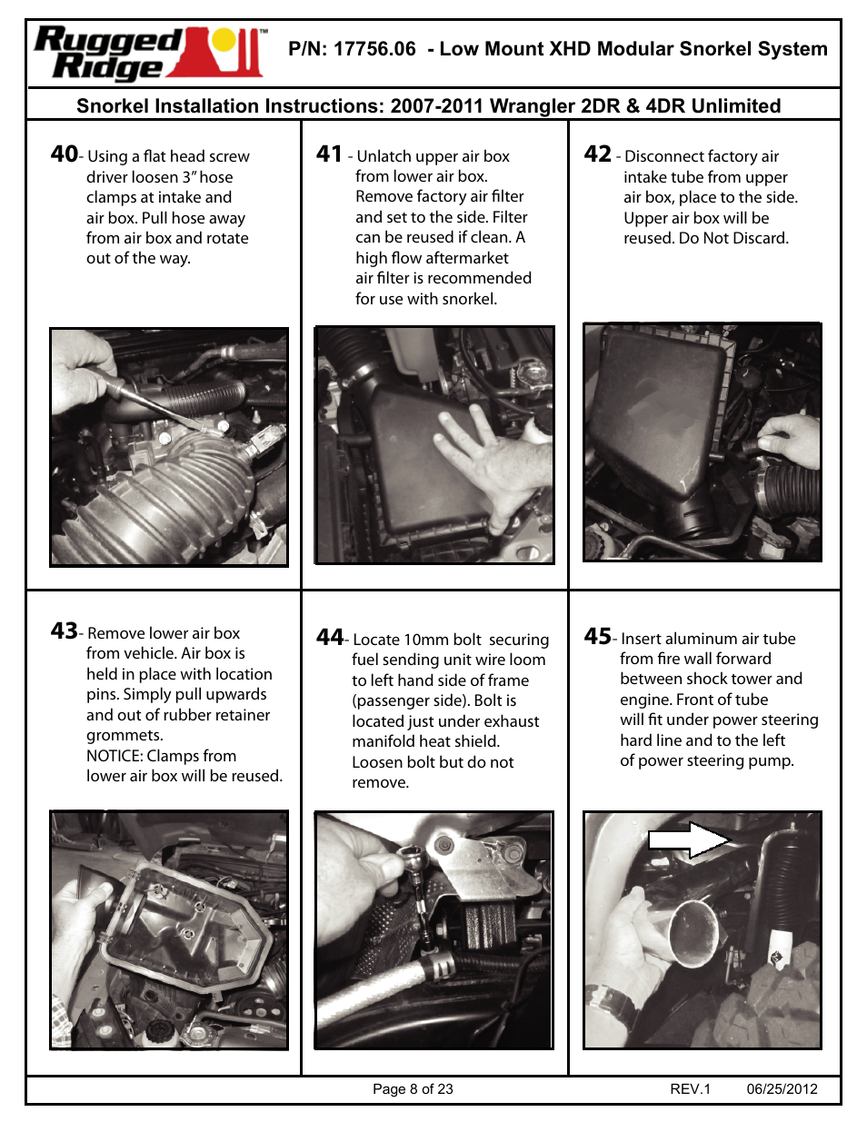 Rugged Ridge XHD Low Mount Snorkel Kit, 07-11 Jeep Wrangler (JK) User Manual | Page 8 / 23