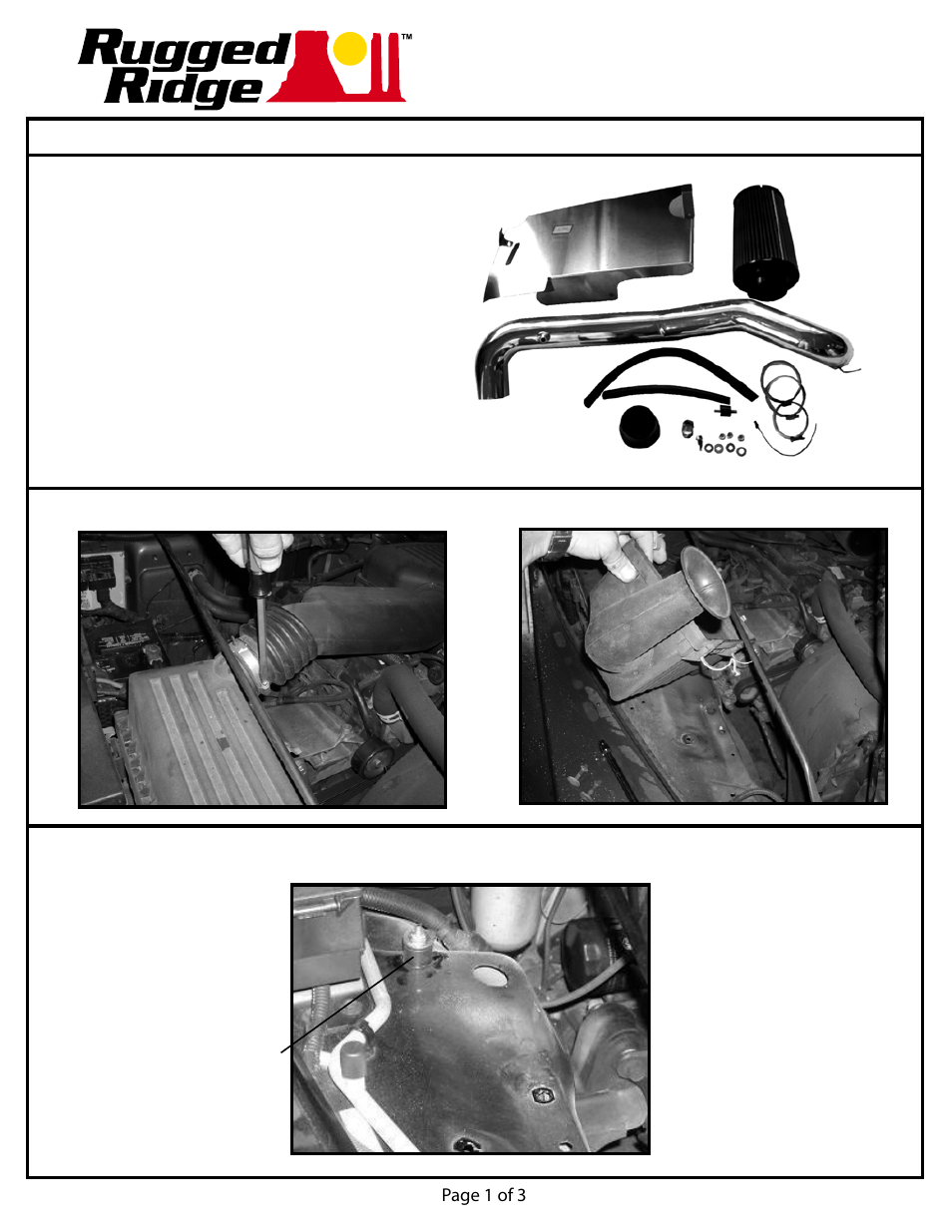 Rugged Ridge Cold Air Intake Kit, 2.5L, 97-02 Jeep Wrangler (TJ) User Manual | 3 pages