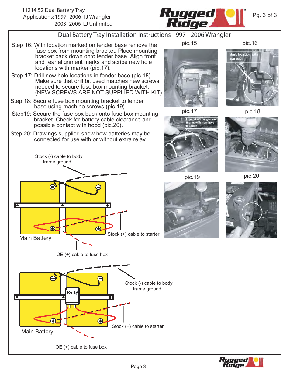 Rugged Ridge Dual Battery Tray, 97-06 Jeep Wrangler User Manual | Page 3 / 3