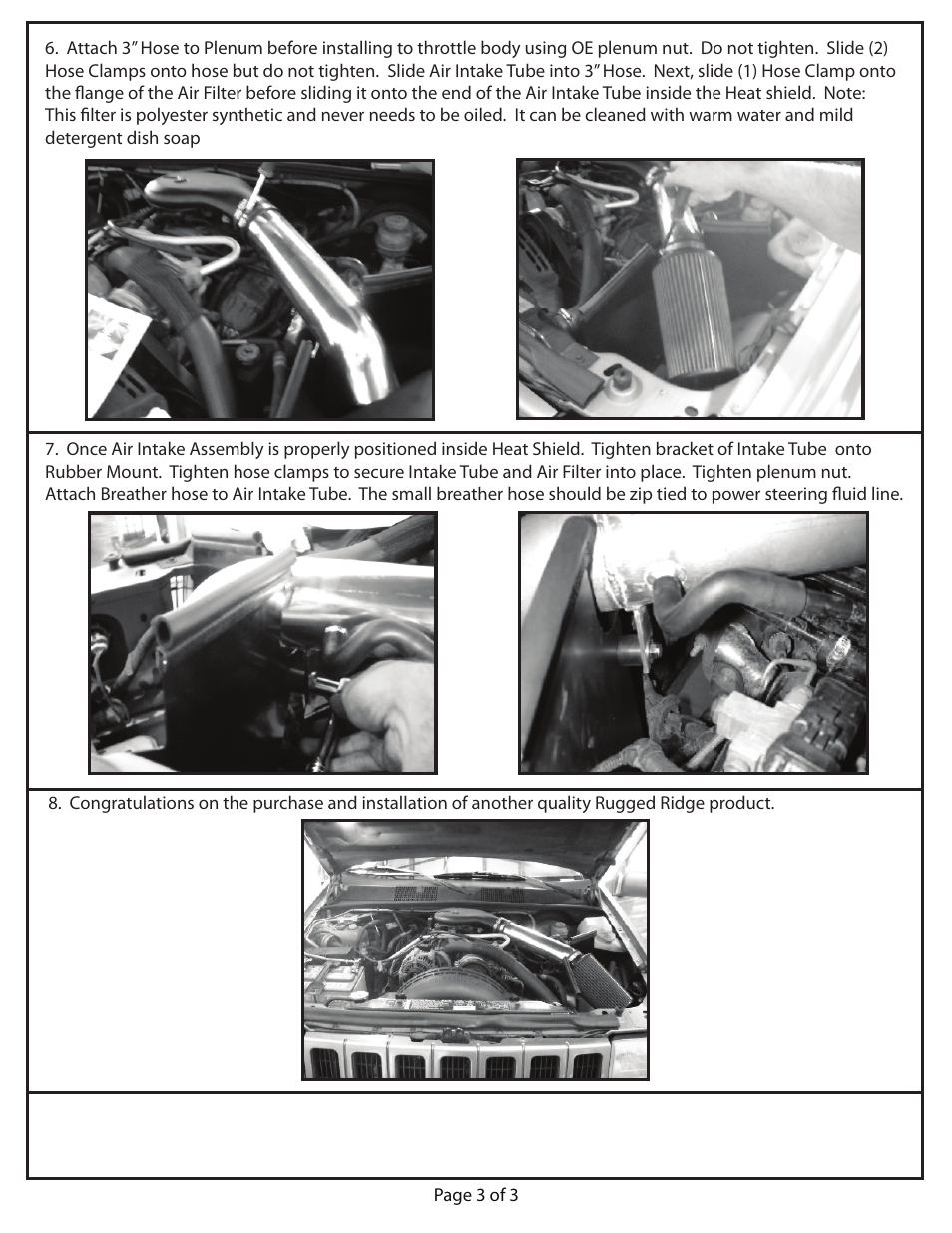 Rugged Ridge Cold Air Intake Kit, V8, 93-98 Jeep Grand Cherokee (ZJ) User Manual | Page 3 / 3