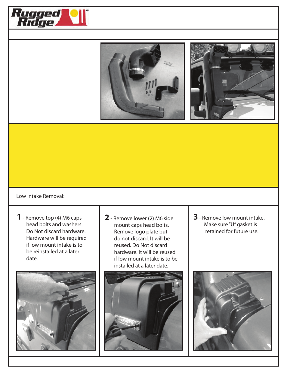 Rugged Ridge XHD High Mount Snorkel Extension, 07-14 Jeep Wrangler (JK) User Manual | 3 pages