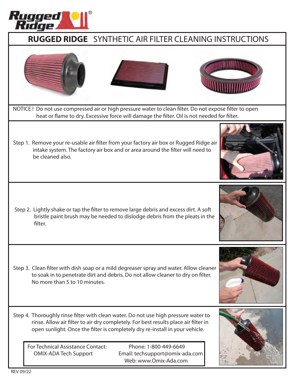 Rugged Ridge Reusable Air Filter, 87-96 Jeep Cherokee (XJ) User Manual | 1 page