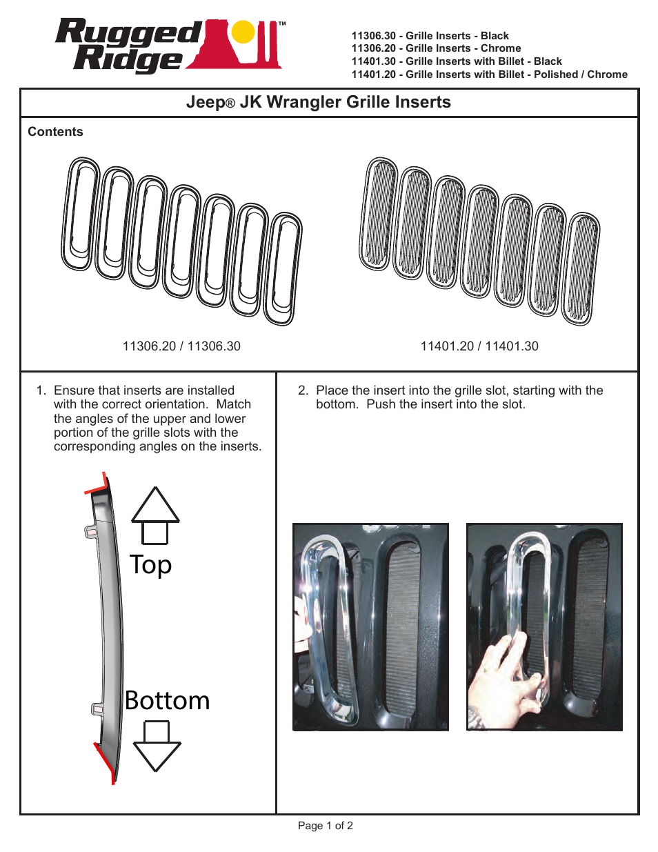 Rugged Ridge Grille Inserts, Black, 07-14 Jeep Wrangler User Manual | 2 pages