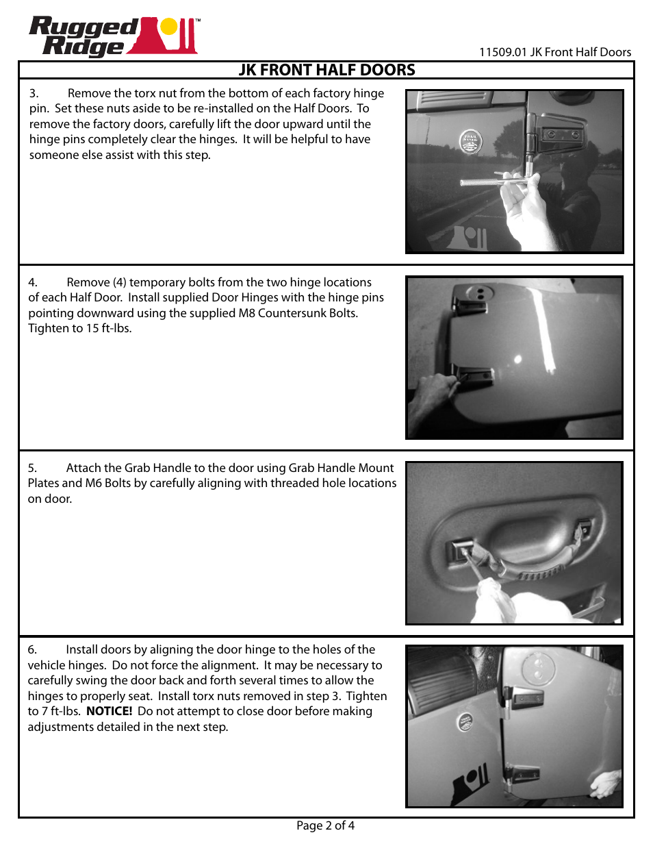 Jk front half doors | Rugged Ridge Half Doors, Front, 07-14 Jeep Wrangler (JK) User Manual | Page 2 / 4