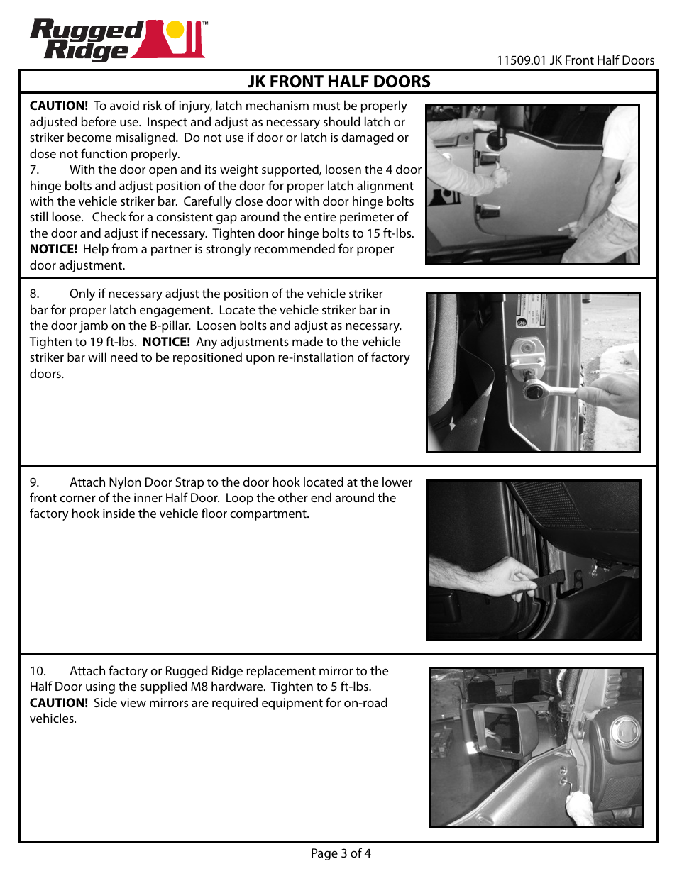 Jk front half doors | Rugged Ridge Half Doors, Front, 07-14 Jeep Wrangler (JK) User Manual | Page 3 / 4