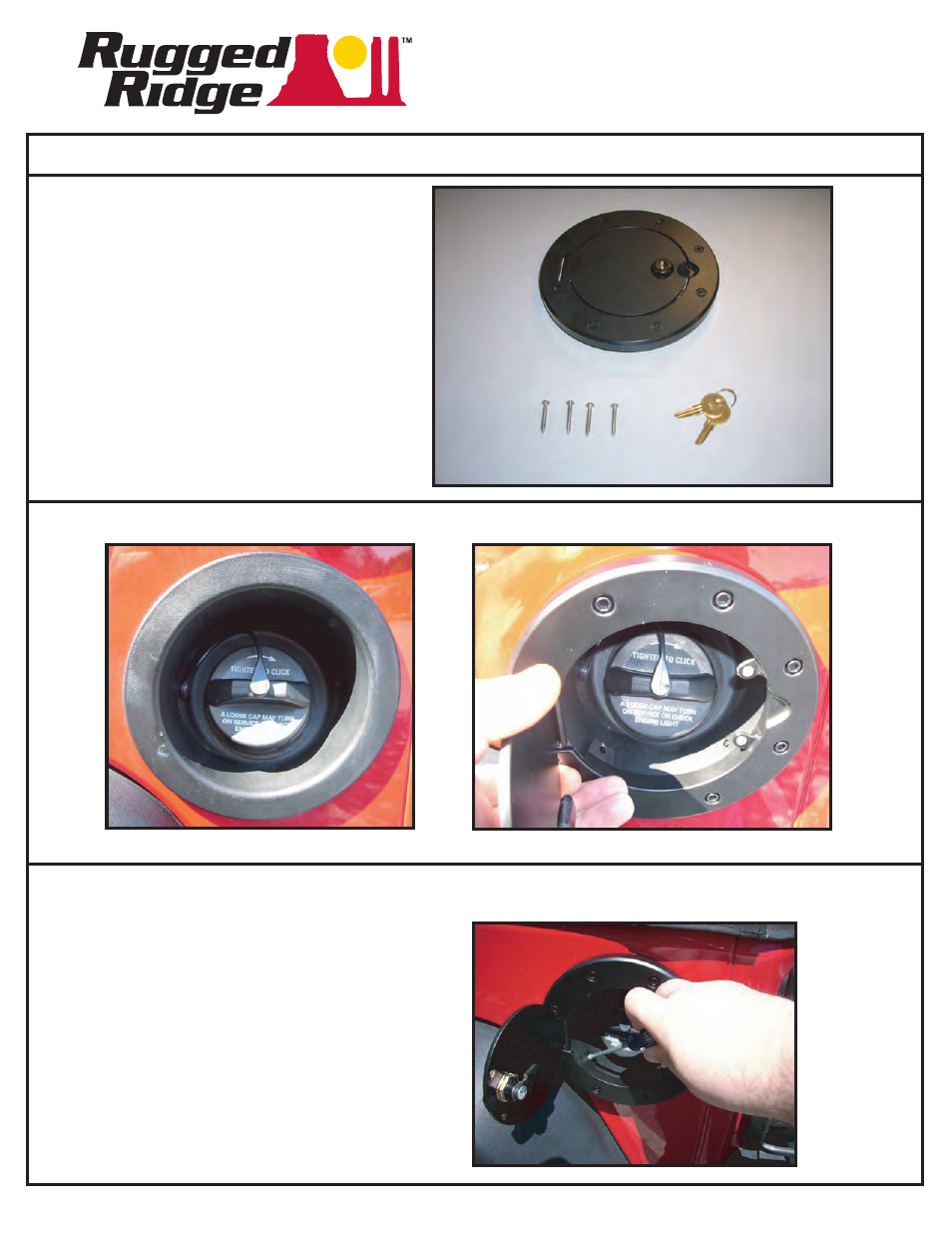 Rugged Ridge Locking Gas Cap Door, Black Aluminum, 07-14 Jeep Wrangler (JK) User Manual | 2 pages