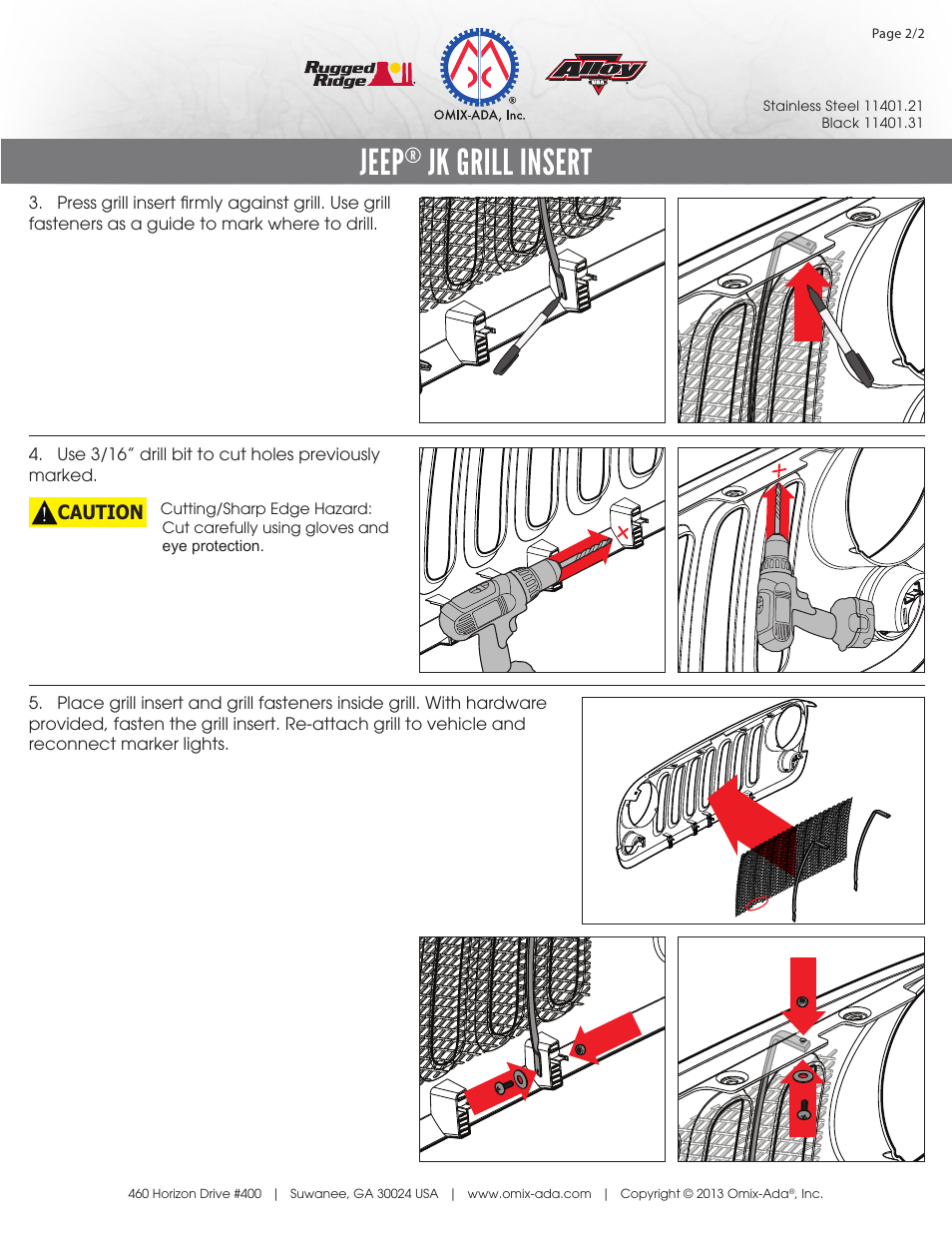 Jeep, Jk grill insert | Rugged Ridge Mesh Grille Insert, Black, 07-14 Jeep Wrangler (JK) User Manual | Page 2 / 2