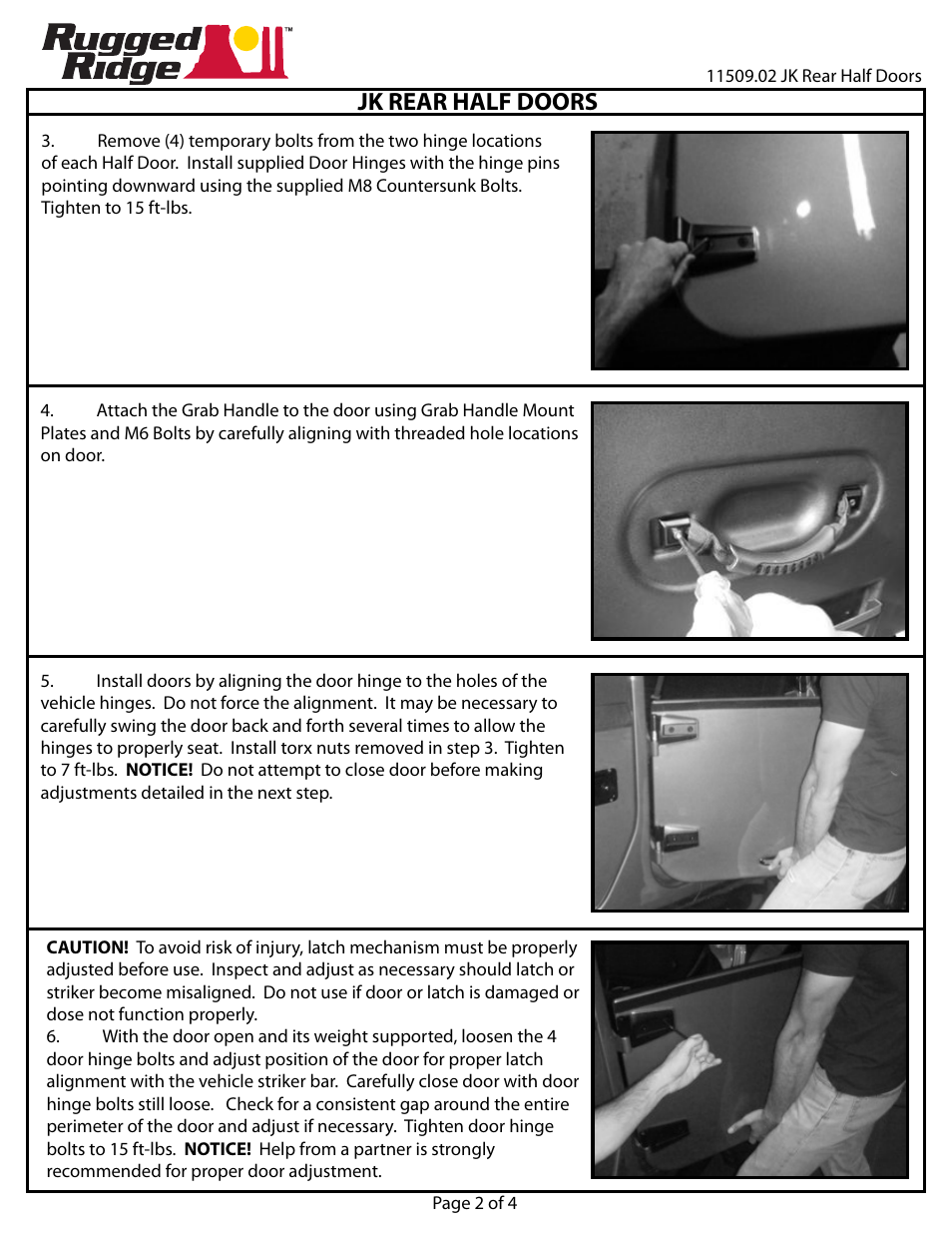 Jk rear half doors | Rugged Ridge Half Doors, Rear, 07-14 Jeep Wrangler (JK) User Manual | Page 2 / 4