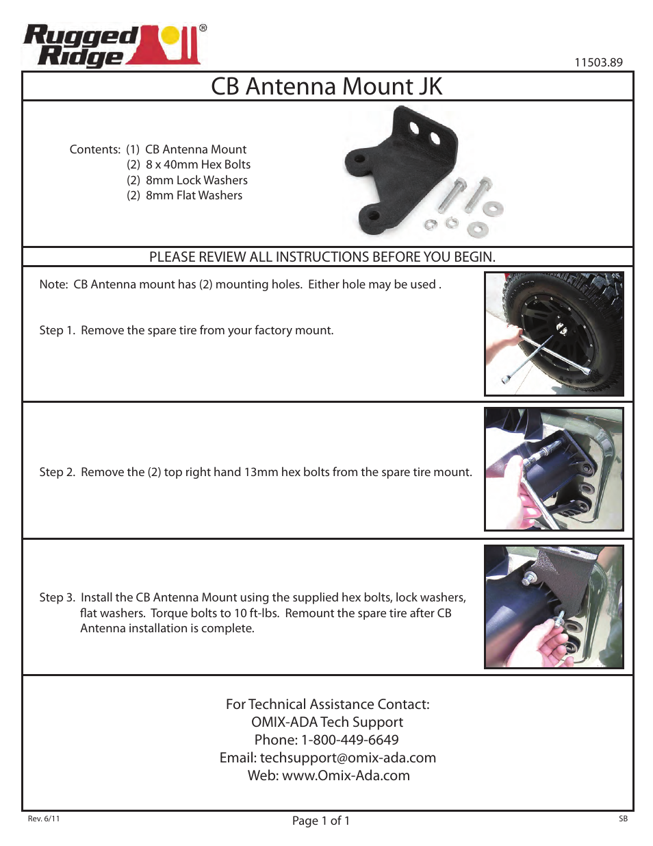 Rugged Ridge CB Antenna Mount, 07-14 Jeep Wrangler User Manual | 1 page
