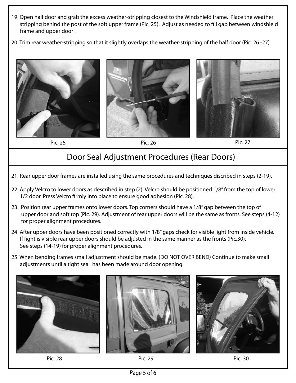 Door seal adjustment procedures (rear doors) | Rugged Ridge Upper Door Kit, Rear, Black, 07-14 Jeep 4-Door Wrangler (JK) User Manual | Page 5 / 6