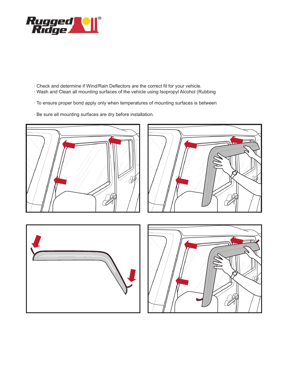 Rugged Ridge Window Rain Deflectors, 07-14 Jeep Wrangler (JK) User Manual | 2 pages