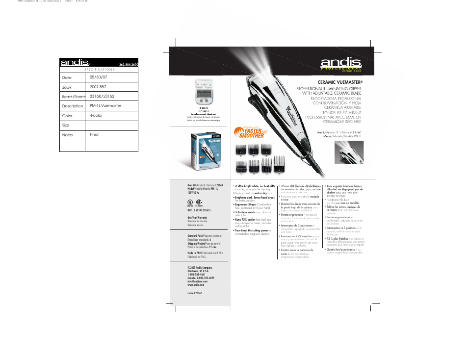 Andis Company PM-1L User Manual | 1 page