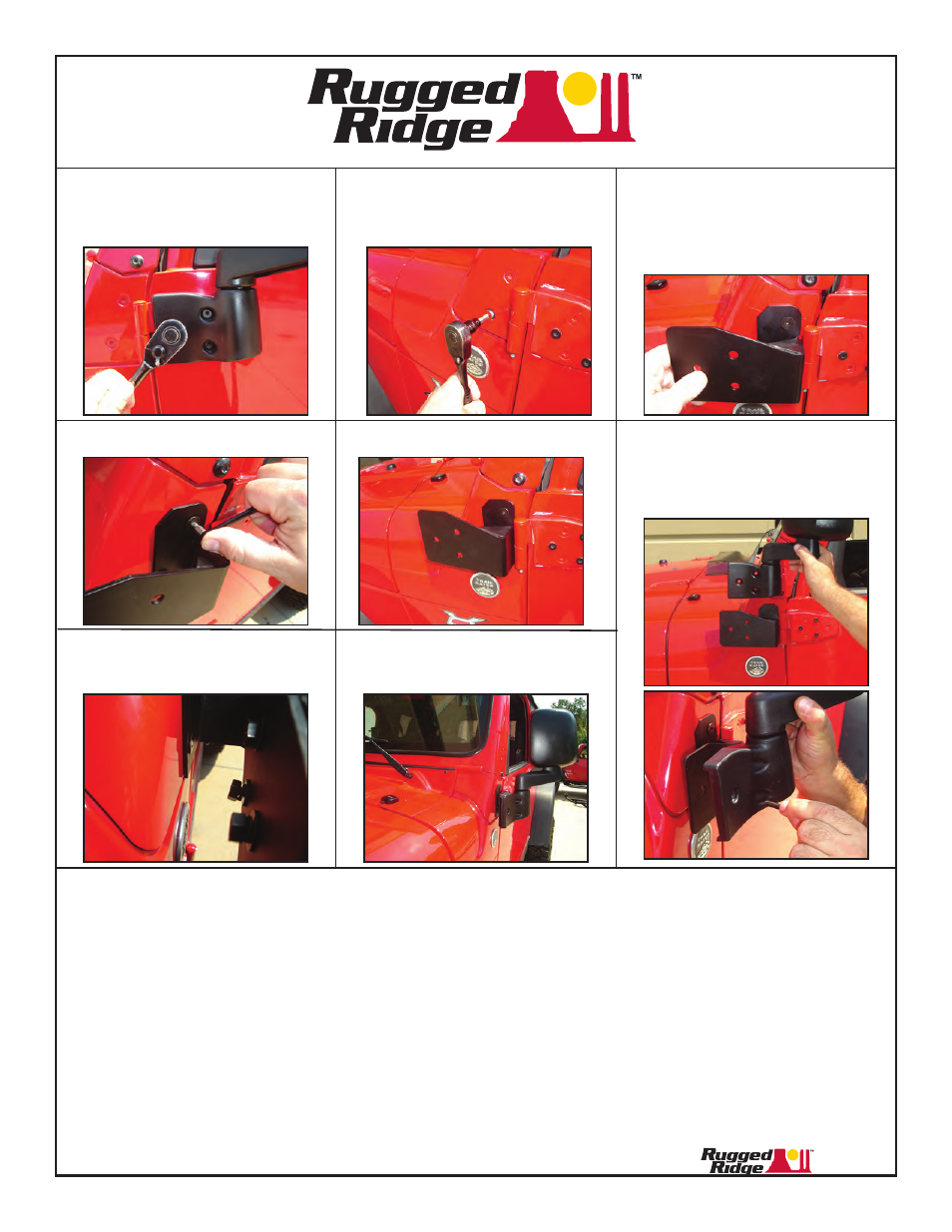Rugged Ridge Mirror Relocation Brackets, Stainless Steel, 03-06 Jeep TJ/LJ Wrangler User Manual | 1 page