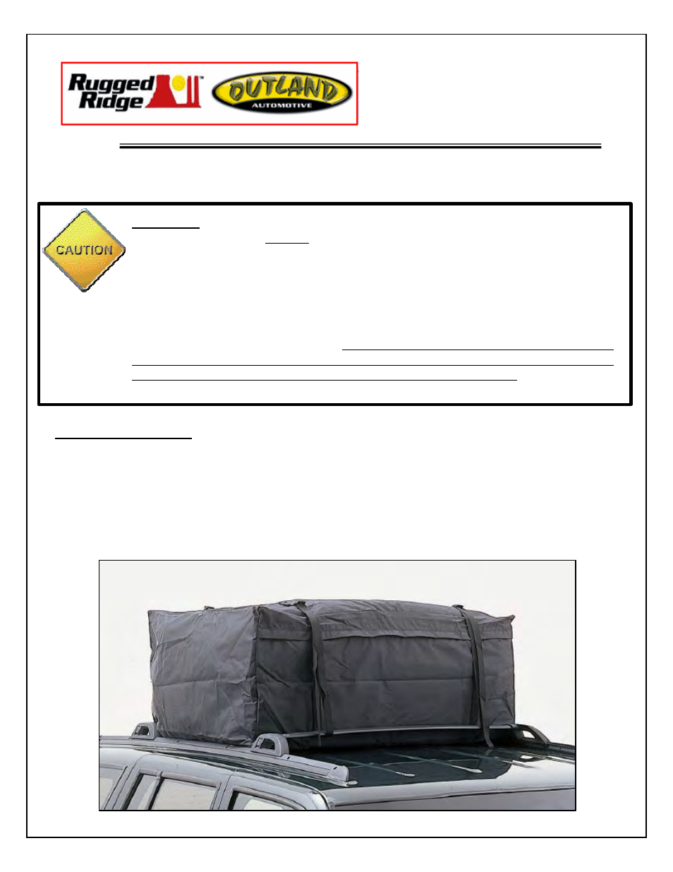Rugged Ridge Roof Top Storage System, Large User Manual | 3 pages