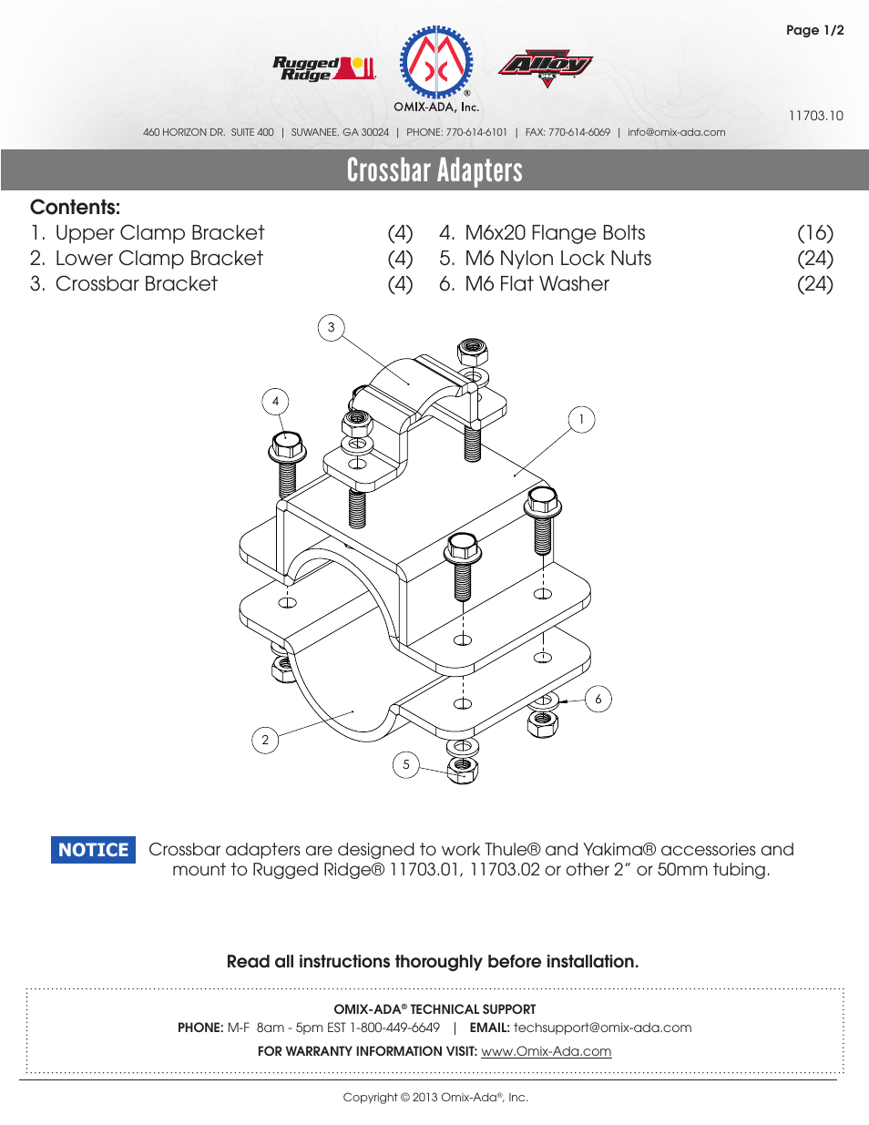 Rugged Ridge Roof Rack Adapter Kit, 07-14 Jeep Wrangler User Manual | 2 pages