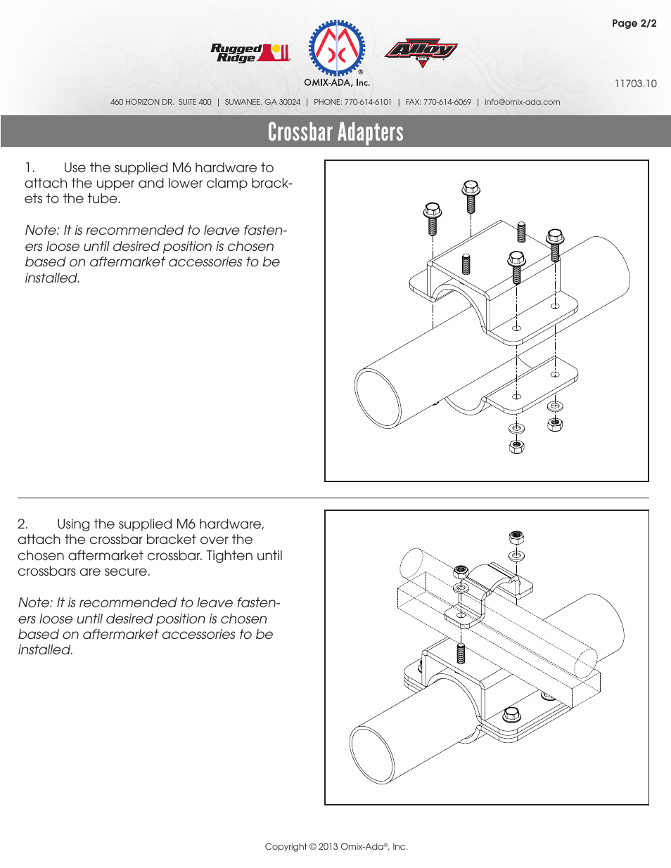 Crossbar adapters | Rugged Ridge Roof Rack Adapter Kit, 07-14 Jeep Wrangler User Manual | Page 2 / 2
