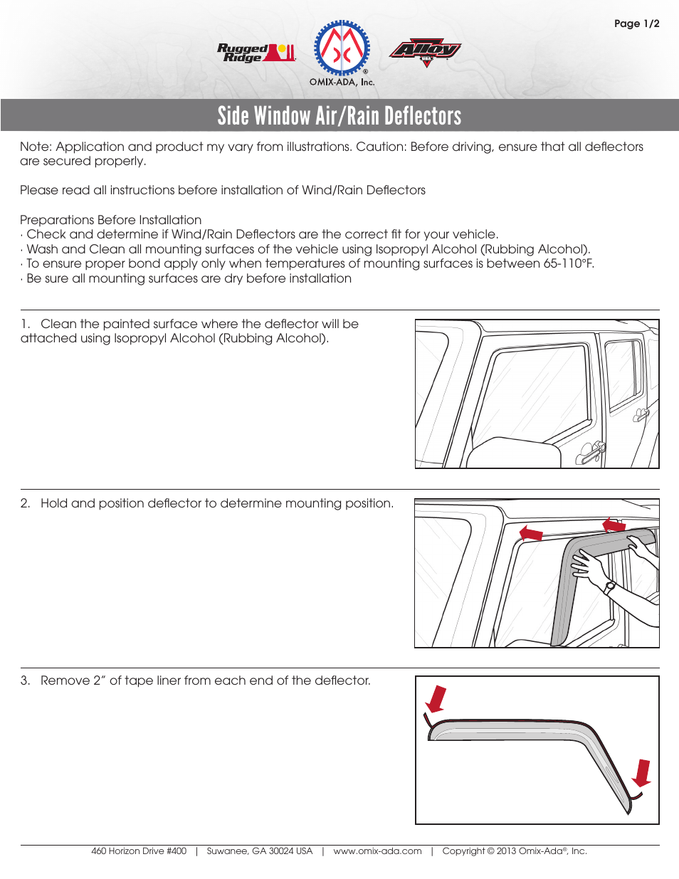 Rugged Ridge Window Visors, Matte Black, 07-14 Jeep 2-Door Wrangler User Manual | 2 pages