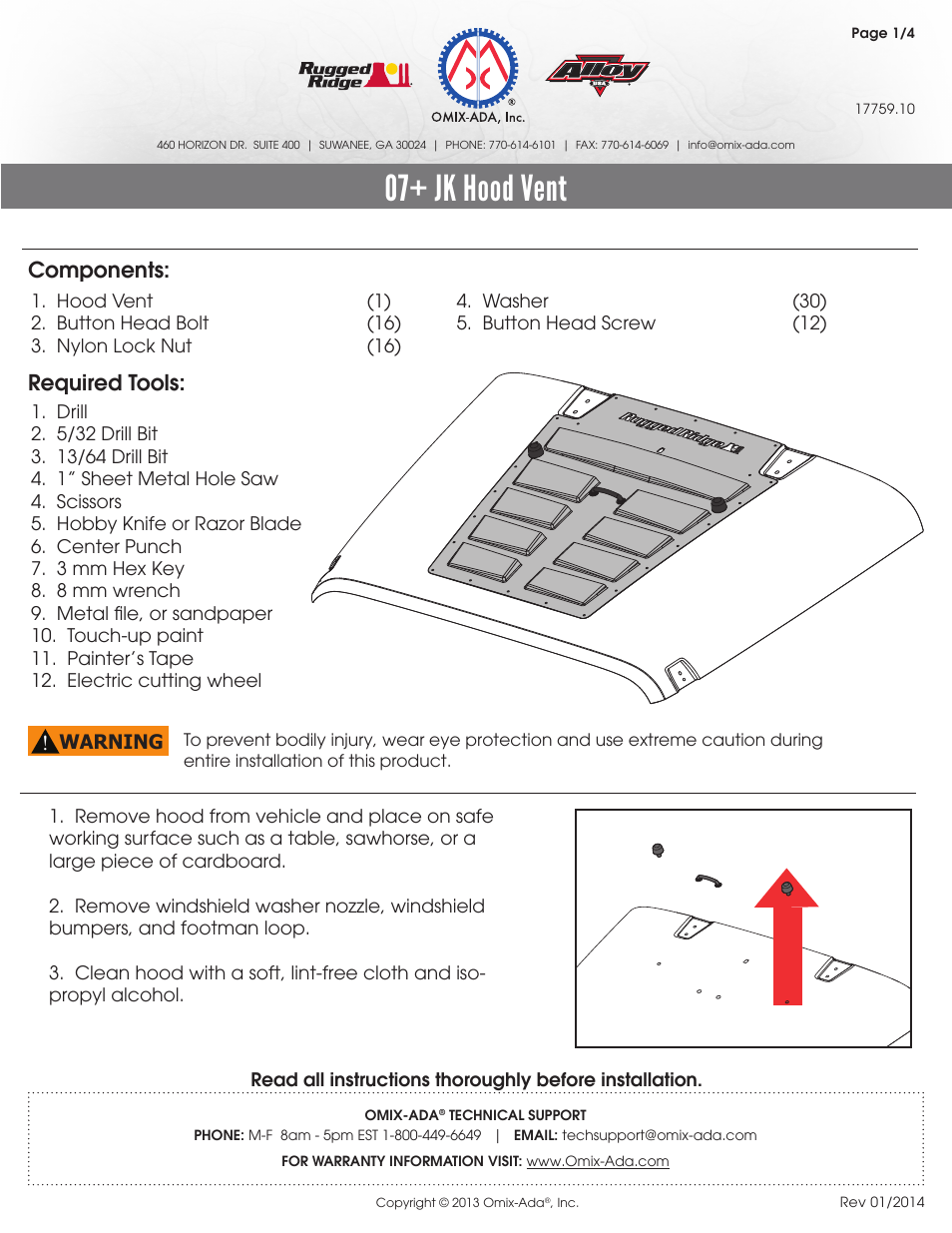 Rugged Ridge Hood Vent Insert, Black, 07-14 Wrangler (JK) User Manual | 4 pages
