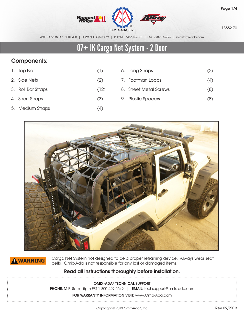 Rugged Ridge Cargo Net, Black, 07-15 Jeep 2-Door Wrangler User Manual | 4 pages