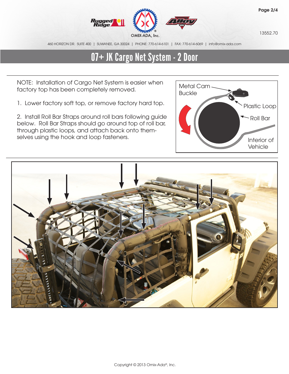 07+ jk cargo net system - 2 door | Rugged Ridge Cargo Net, Black, 07-15 Jeep 2-Door Wrangler User Manual | Page 2 / 4