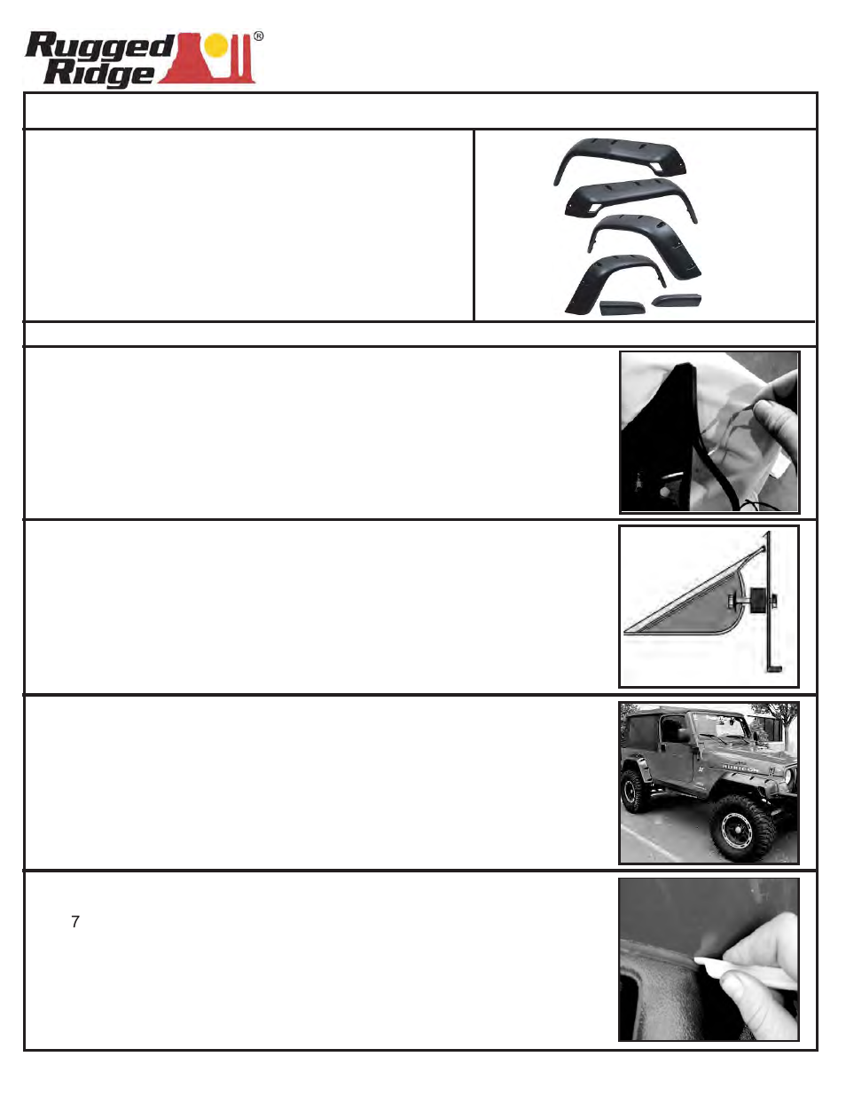 Rugged Ridge 6-Piece All Terrain Fender Flare Kit, 97-06 Jeep Wrangler User Manual | 2 pages