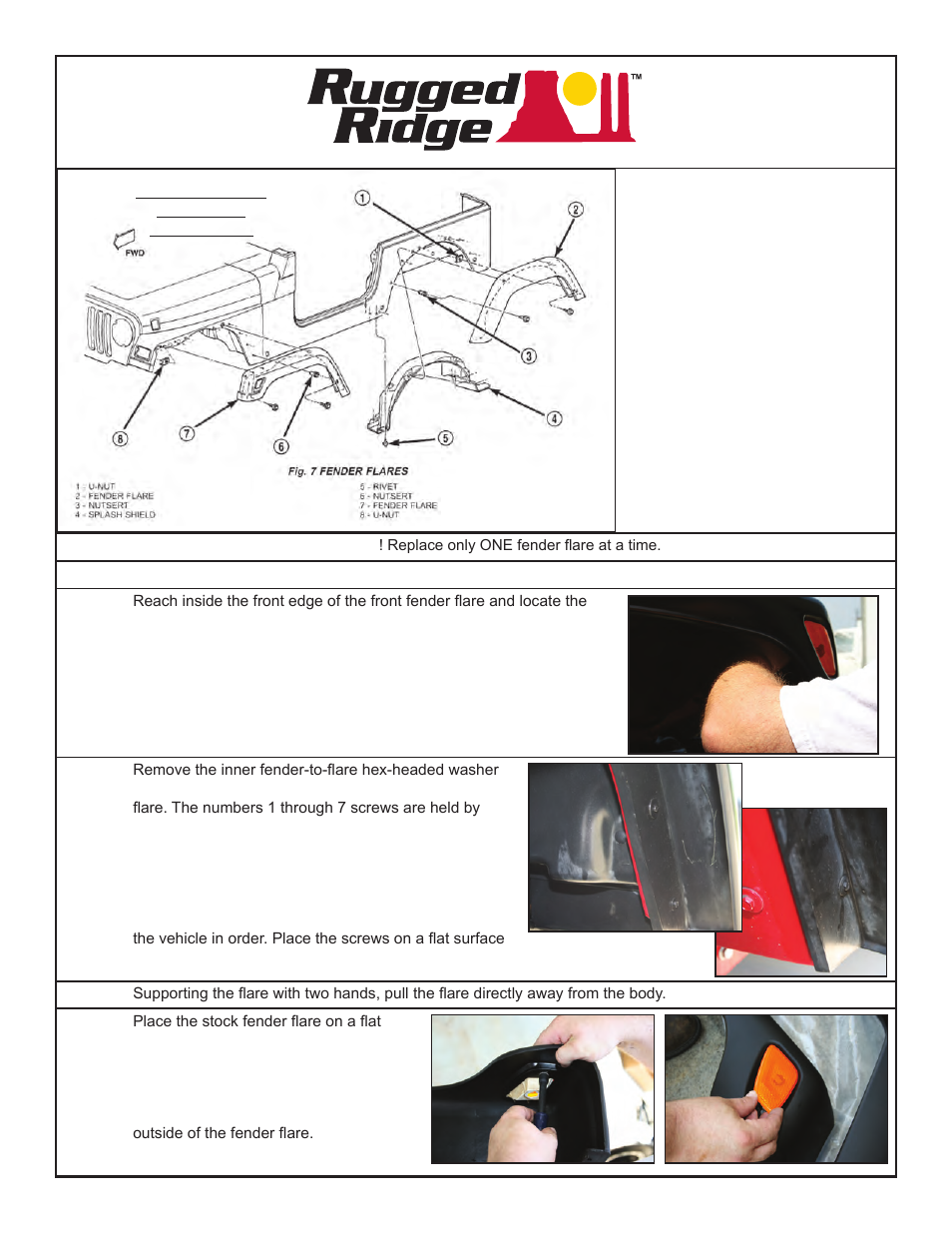Rugged Ridge 7-Inch Fender Flare Kit, 97-06 Jeep Wrangler User Manual | 3 pages
