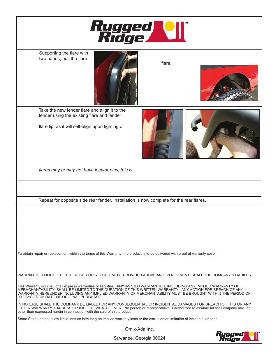 Rugged Ridge 7-Inch Fender Flare Kit, 97-06 Jeep Wrangler User Manual | Page 3 / 3