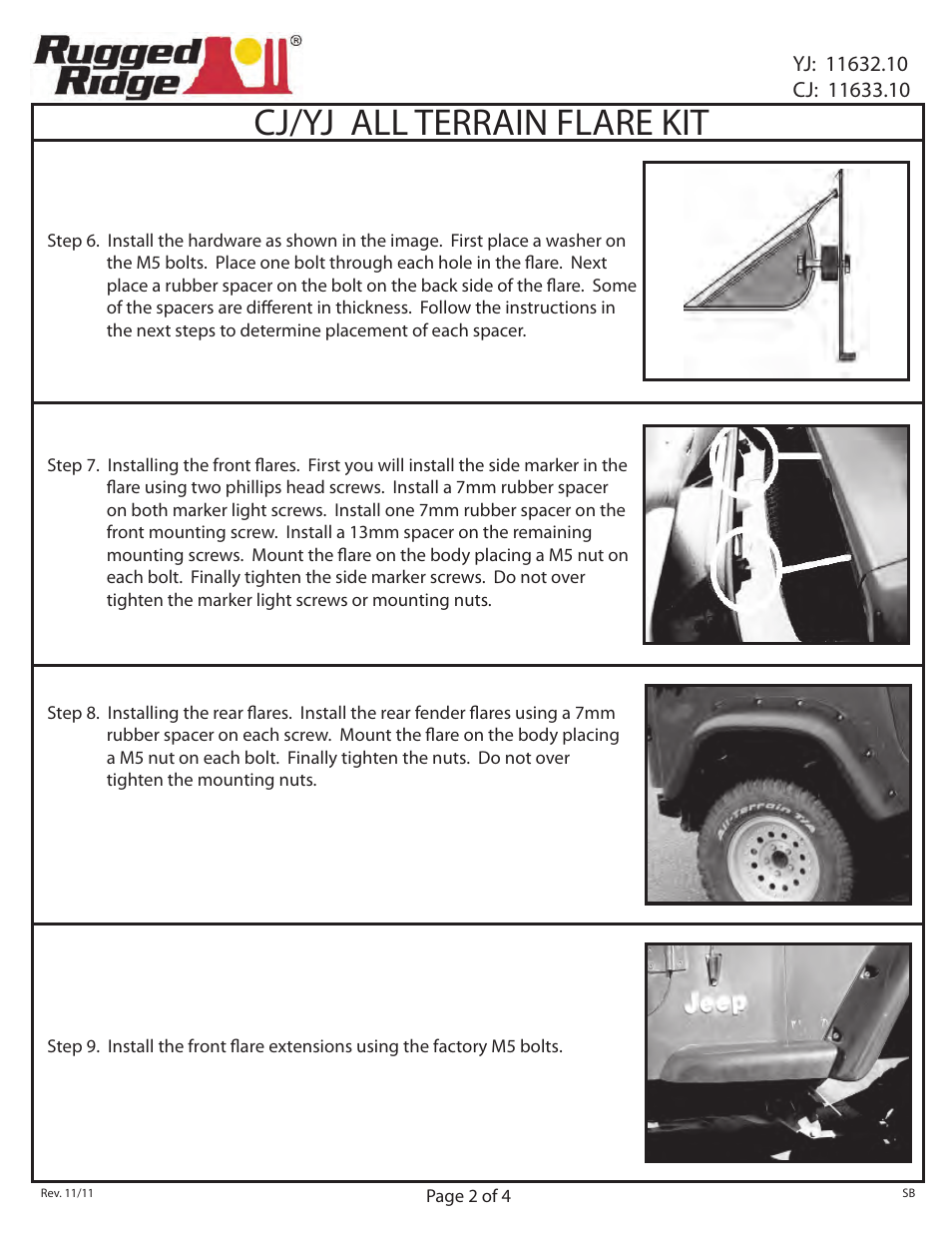 Cj/yj all terrain flare kit | Rugged Ridge All Terrain Fender Flare Kit, 87-95 Jeep Wrangler (YJ) User Manual | Page 2 / 4