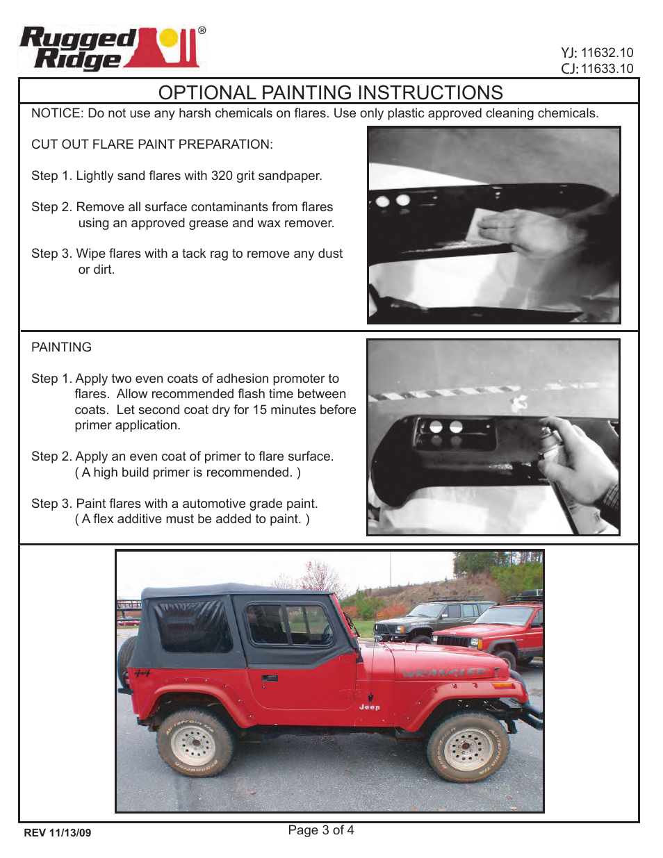Optional painting instructions | Rugged Ridge All Terrain Fender Flare Kit, 87-95 Jeep Wrangler (YJ) User Manual | Page 3 / 4