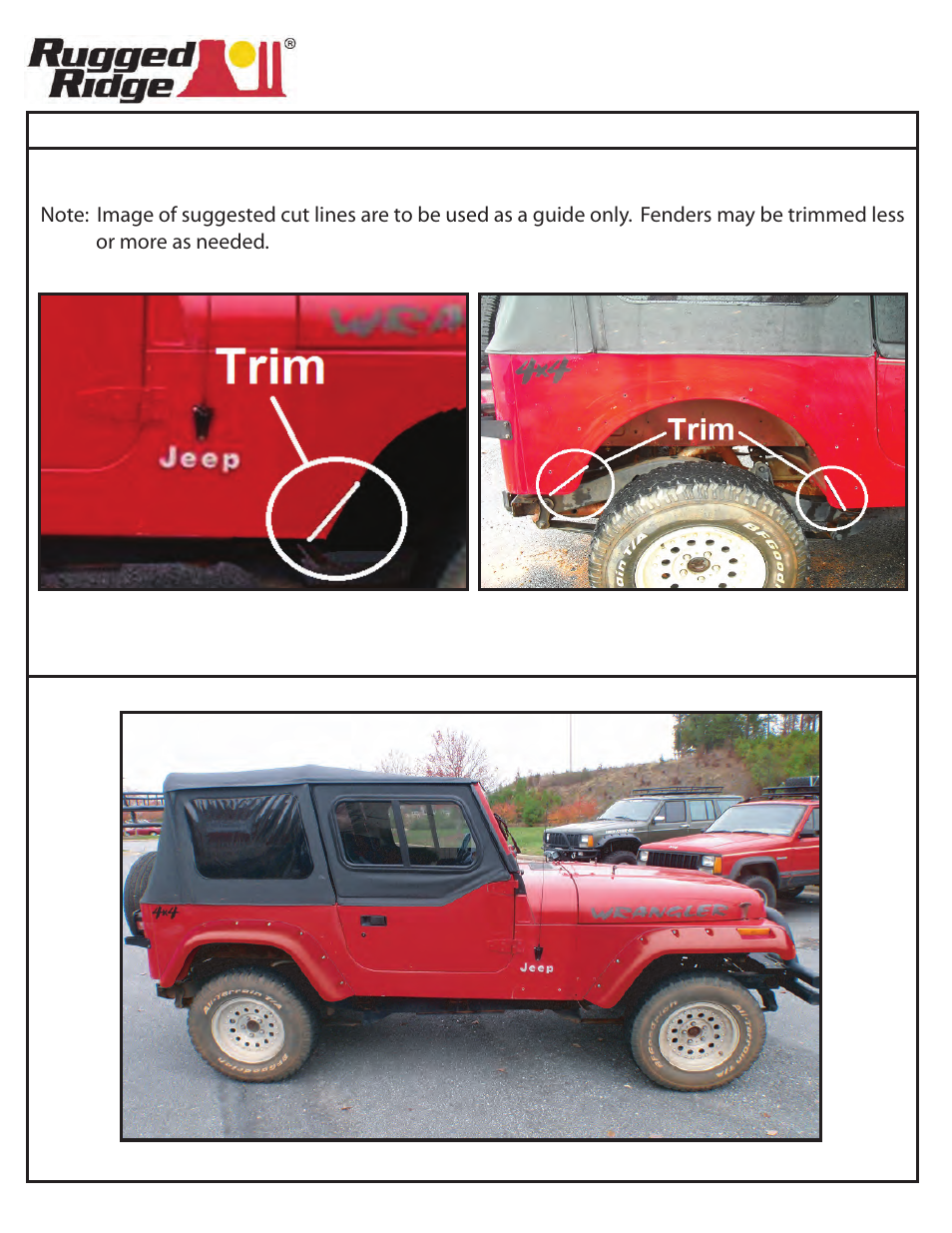 Optional fender trimming instructions | Rugged Ridge All Terrain Fender Flare Kit, 87-95 Jeep Wrangler (YJ) User Manual | Page 4 / 4