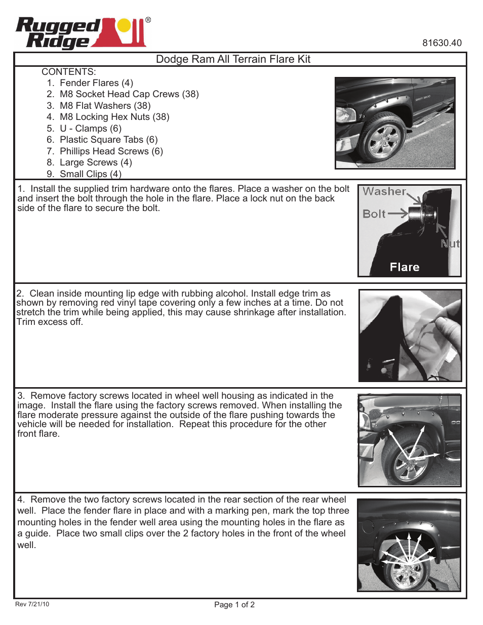 Rugged Ridge All Terrain Fender Flares, 02-08 Ram 1500, 2500, and 3500 Trucks User Manual | 2 pages