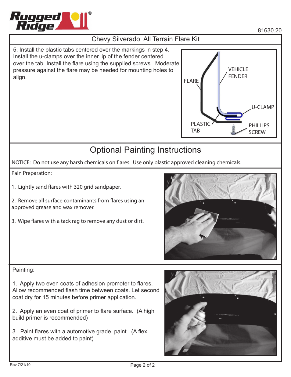 Optional painting instructions | Rugged Ridge All Terrain Fender Flares, 02-08 Ram 1500, 2500, and 3500 Trucks User Manual | Page 2 / 2
