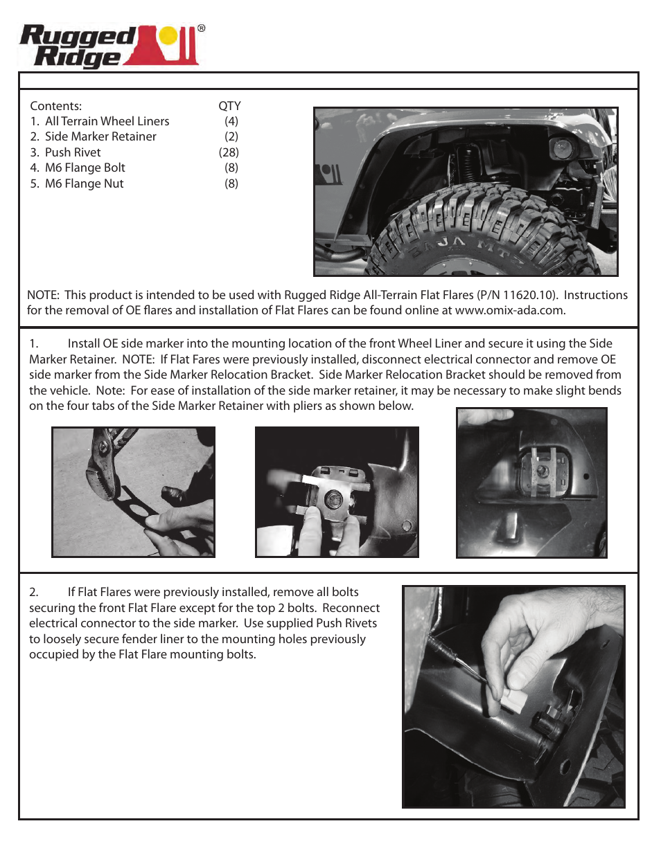 Rugged Ridge Inner Fender Liner Kit, 07-14 Jeep Wrangler User Manual | 2 pages